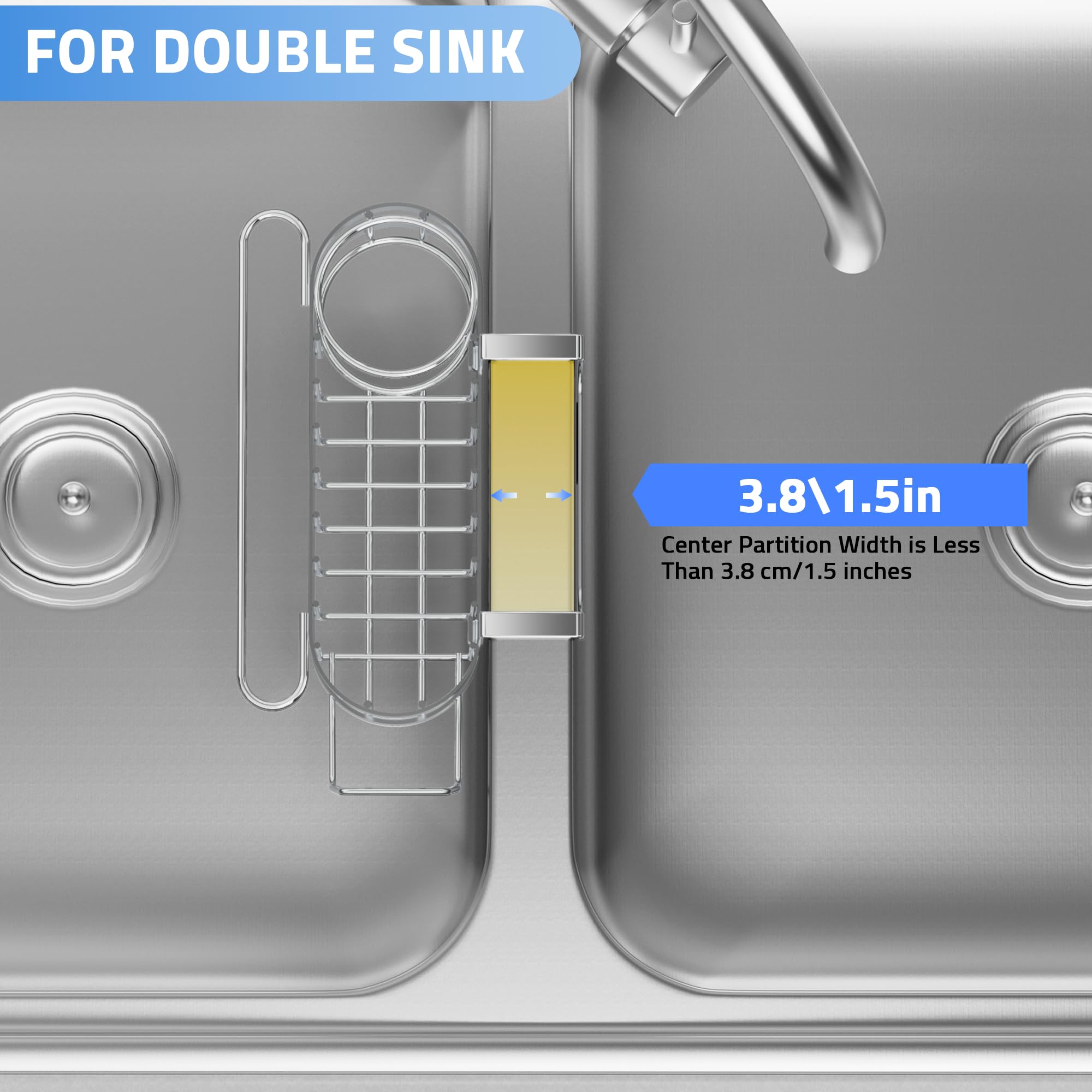 Cisily Organizador de Fregadero de Cocina con Soporte para Esponja en el Fregadero, Organizador de Fregadero de Cocina de Acero Inoxidable, Soporte para Cepillo, Percha para Paños de Platos, Soporte
