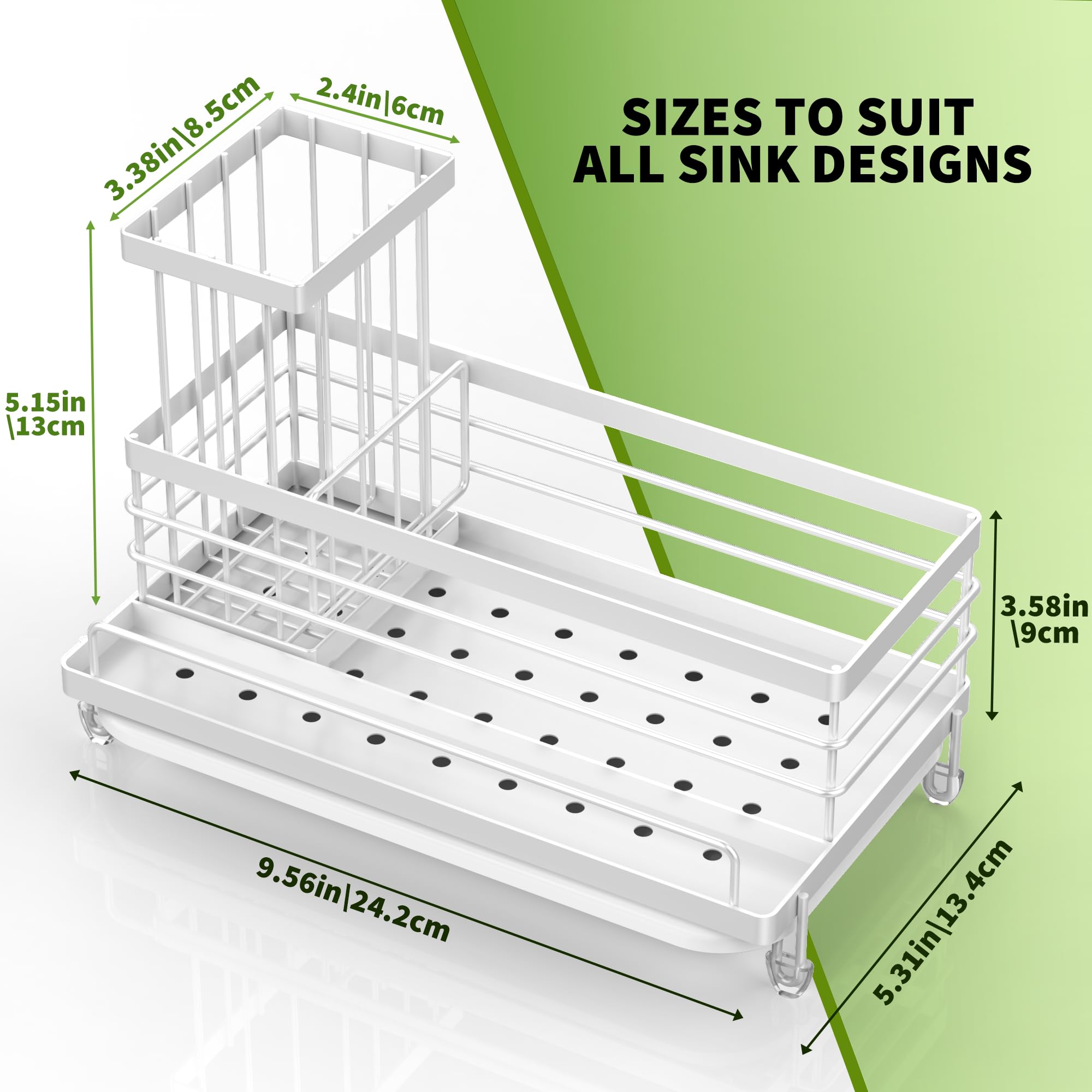 Cisily Large Capacity Kitchen Sink Caddy Organizer, Rustproof Non-Slip Sponge Holder With Dish Brush Holder Organizer, Kitchen Organization and Storage, Essentials Accessories for Countertop