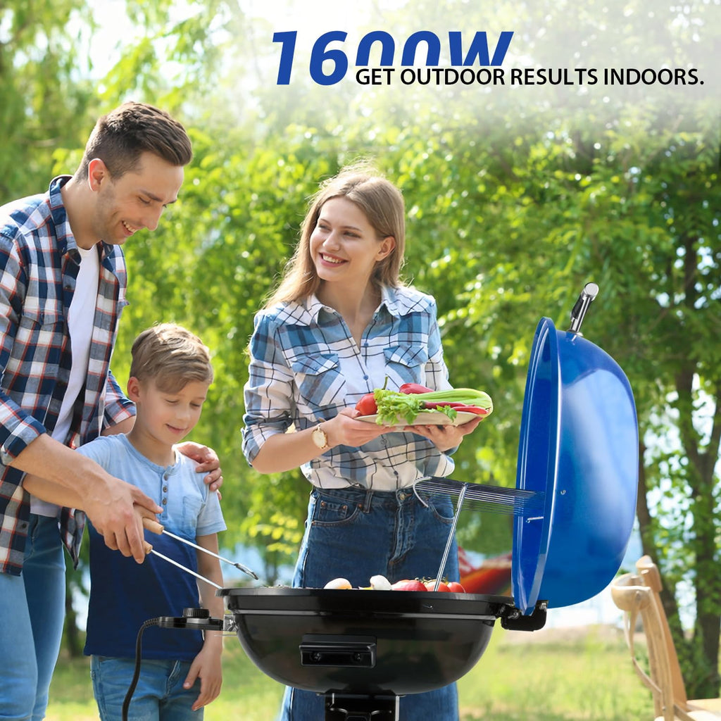 Electric Grill, Techwood Indoor/Outdoor Electric BBQ Grill, 1600W Portable Removable Stand Grill with Adjustable Heat & Drip Tray, Double Layer Design for Party, Patio & Backyard (Black)
