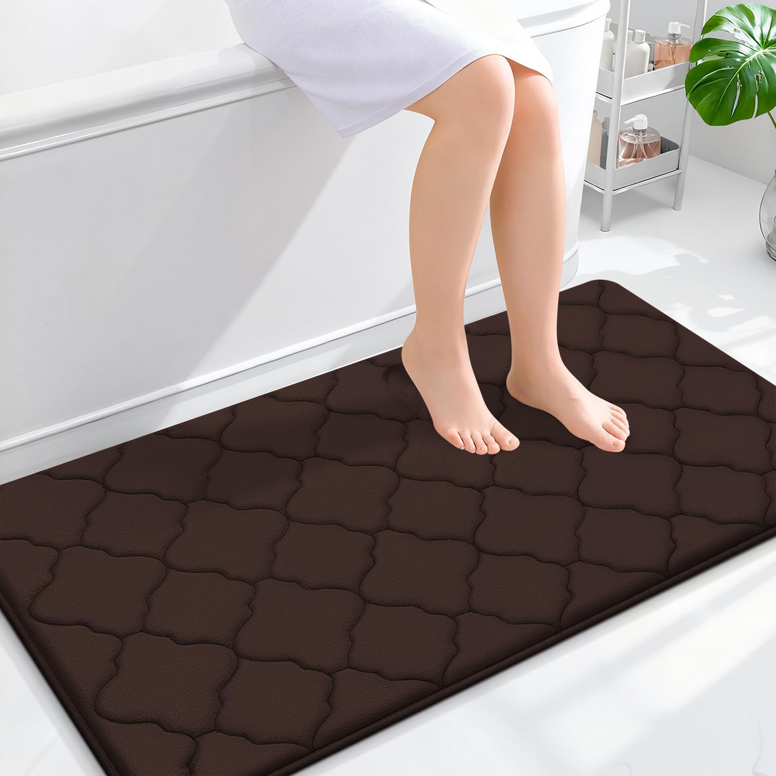 OLANLY Memory Foam Bath Mat Rug 24x16, Ultra Soft and Absorbent Bathroom Rugs, Non-Slip, Comfortable, Machine Washable Bath Carpet for Bathroom Floor, Tub, Shower and Home Decor Accessories, Black