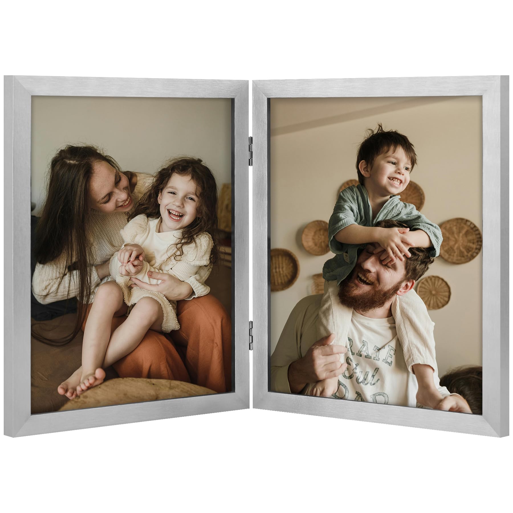 decorUhome Double 4x6 Picture Frame Vertical, Engineered Wood Bifold Photo Frame with Plexiglass for Tabletop Display, 4x6, Black