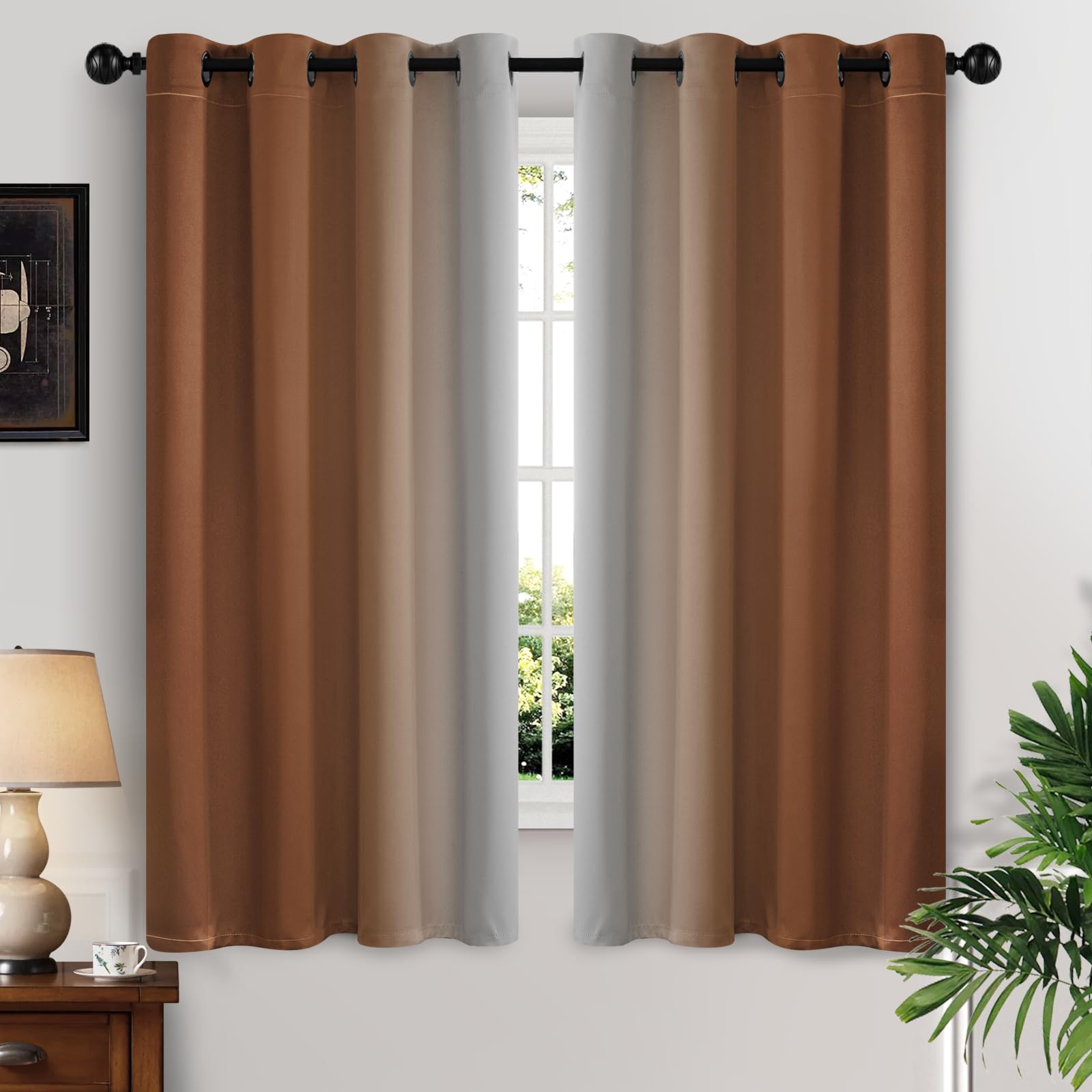 Yakamok Blue and Greyish White Ombre Curtains, Room Darkening Gradient Color Curtains for Bedroom, Light Blocking Thermal Insulated Window Drapes for Living Room(2 Panels, 52x84 Inch)