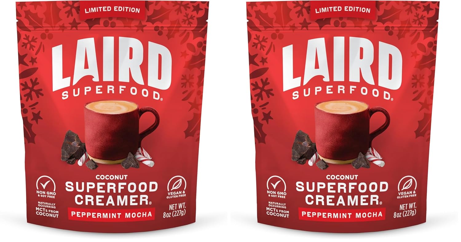 Laird Superfood Non-Dairy Coconut Powder Creamer - Sweet & Creamy + Adaptogens - Superfood Creamer with Functional Mushrooms - Non-GMO, Vegan, 8 oz. Bag, Pack of 1