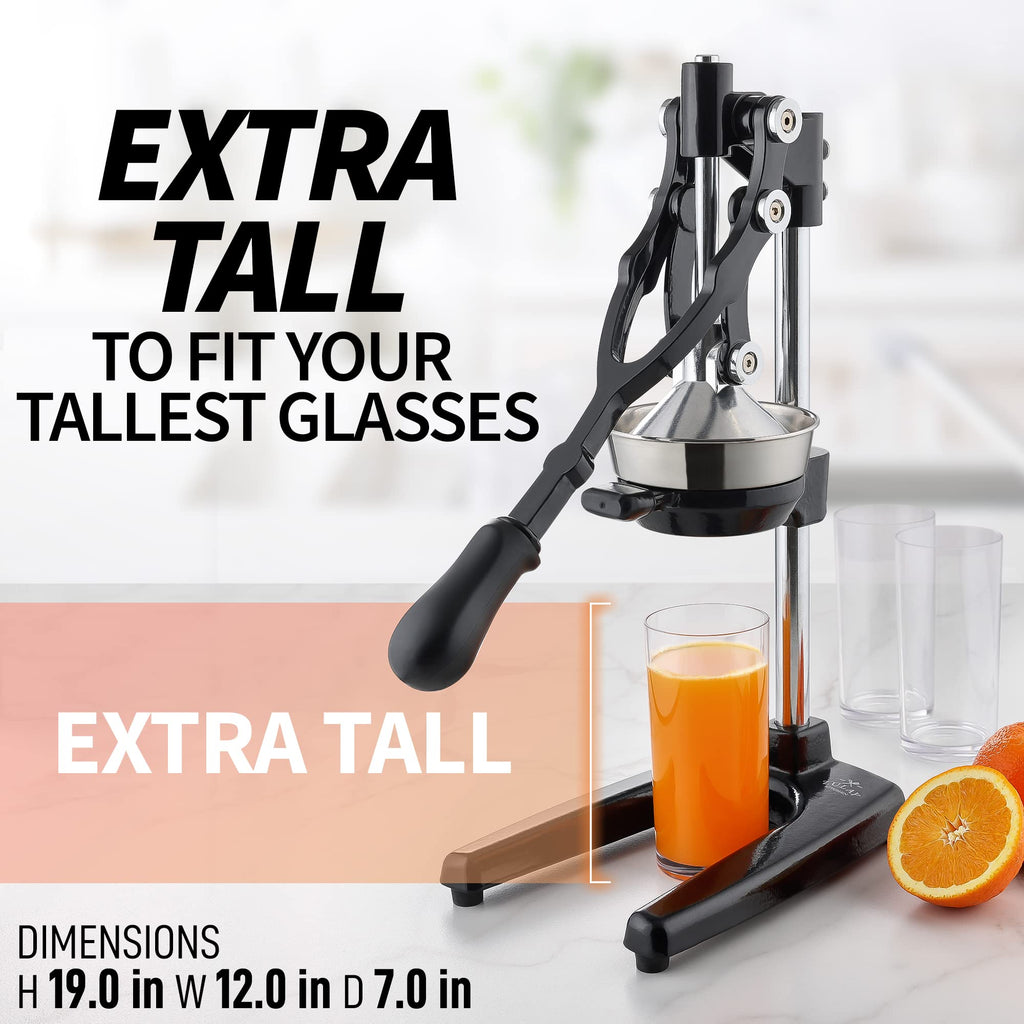 Zulay Kitchen Cast Iron Juicer - Easy-to-Clean Heavy-Duty Manual Juicer, Professional Citrus Juicer - Stainless Steel Lemon Squeezer - Manual Citrus Press & Orange Squeezer - Orange Juicer (Black)