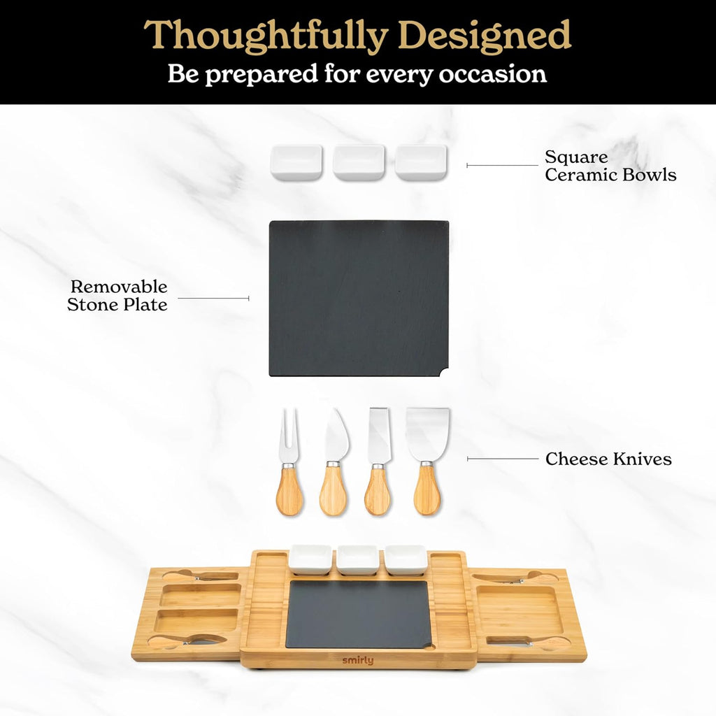 SMIRLY Charcuterie Boards Set - Large Bamboo Cheese Board Set - House Warming Gifts New Home, Wedding Gift for Couple, Bridal Shower Gift, Birthday Gifts for Women
