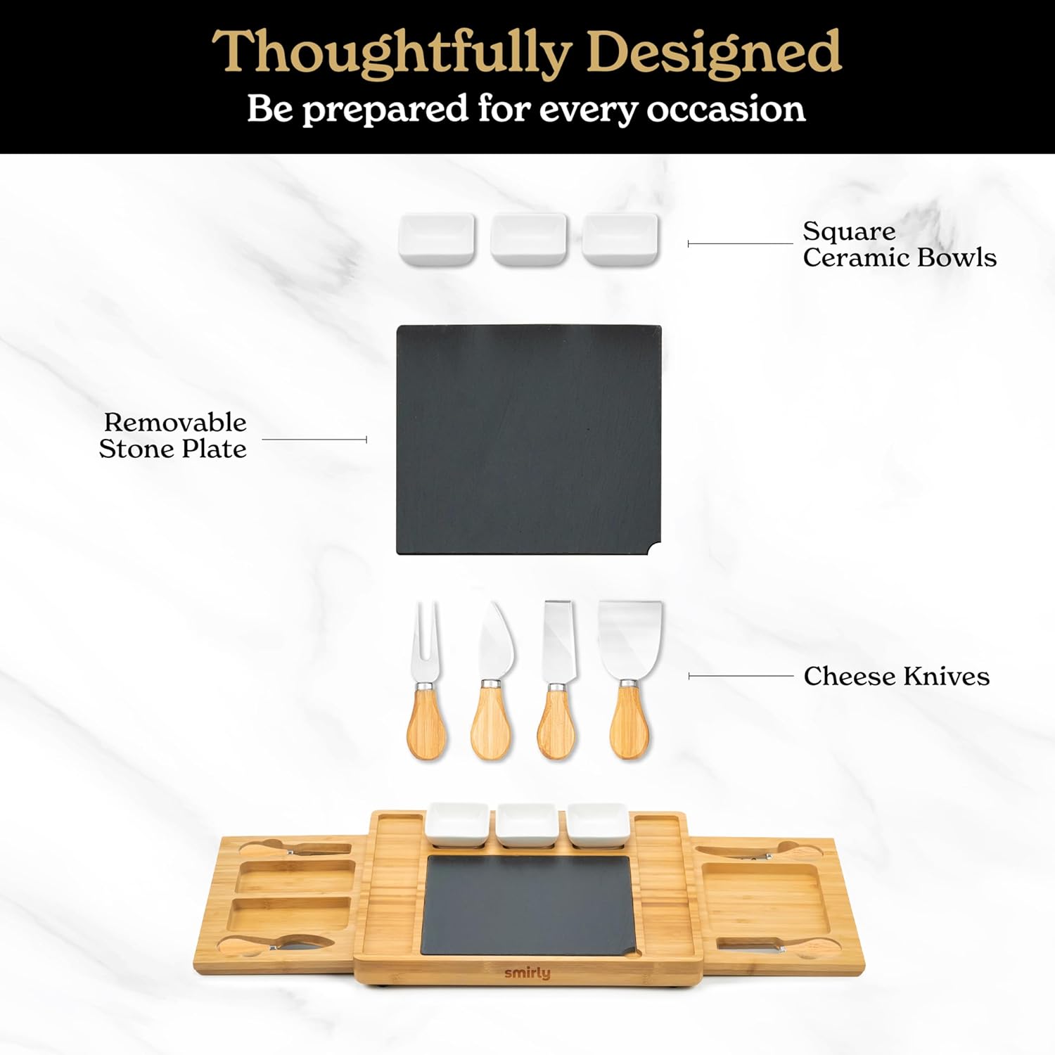 SMIRLY Charcuterie Boards Gift Set: Large Bamboo Cheese Board Set - Unique for Women
