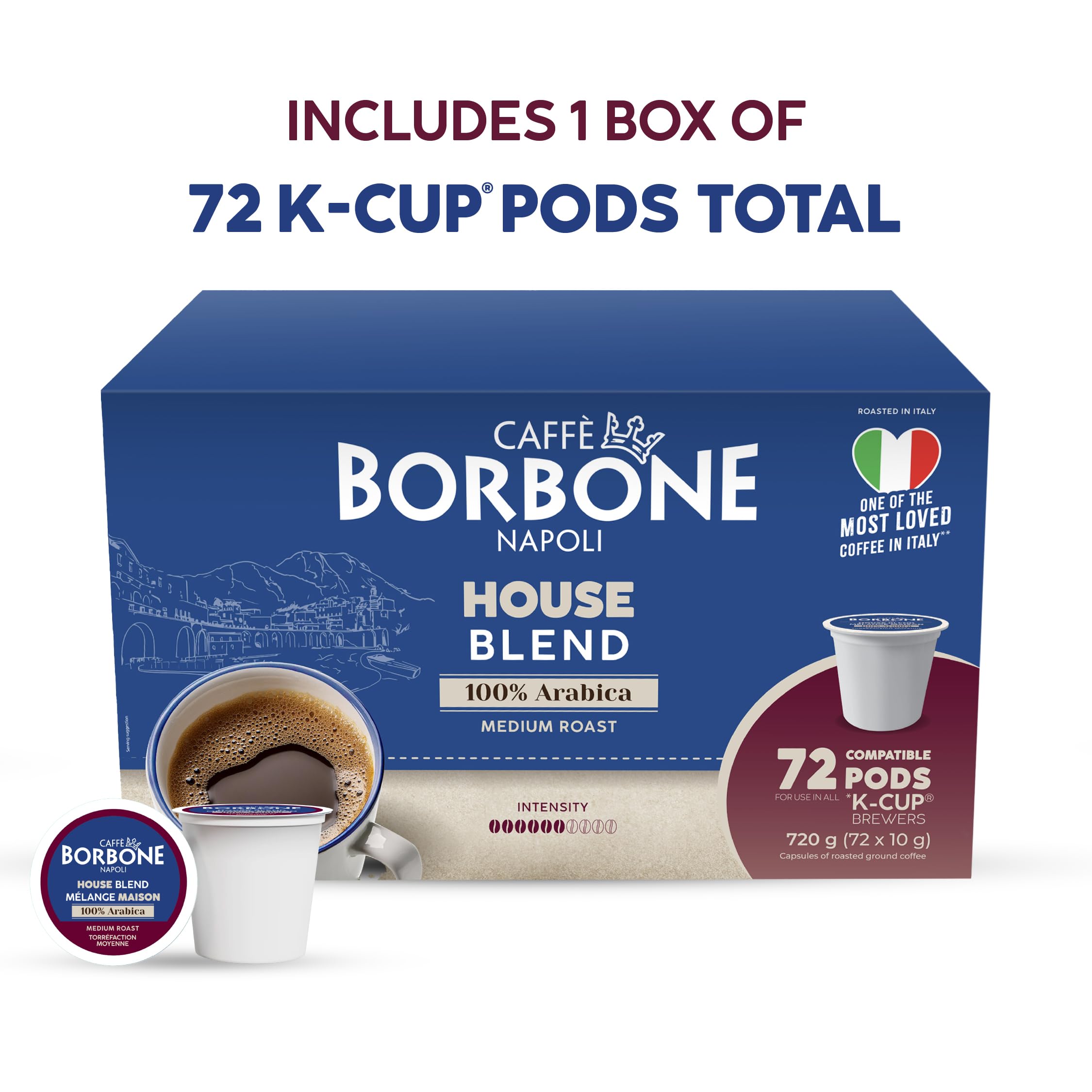 Caffè Borbone Italian Roast Coffee (60 Count) – Medium Dark Roast, Arabica & Robusta Blend, Roasted in Italy for a Bold, Smooth Taste – Single Serve Coffee Pods Compatible with K-Cup Brewers
