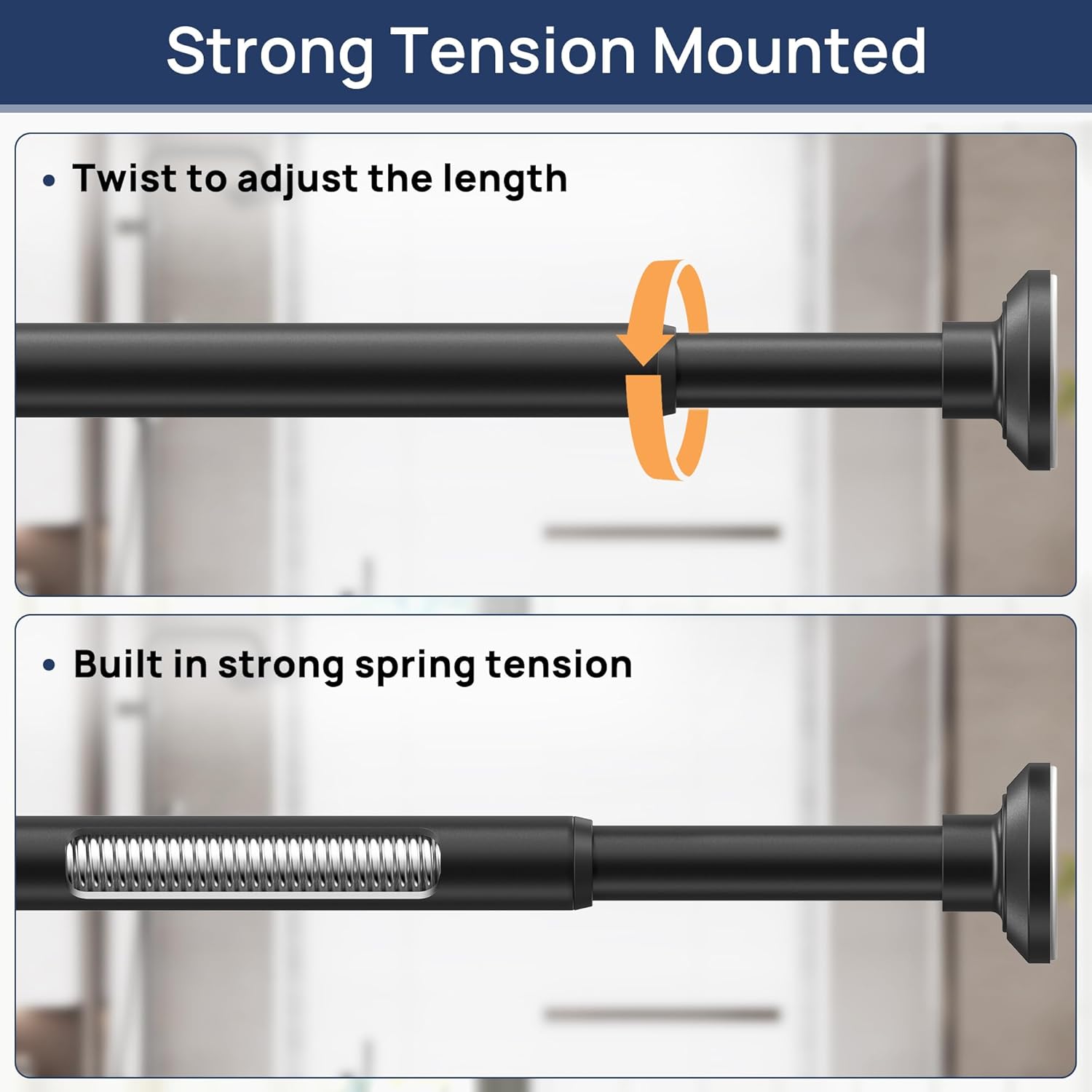 ENJOYBASICS Matte Black Shower Curtain Rod 30 to 76 Inches, 1 Inch Stainless Steel Adjustable Spring Tension Rods No Drill for Bathroom, Closet, Window, Room Divider, Never Rust, Non Slip