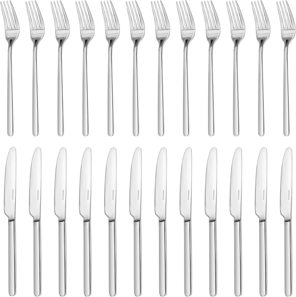 KINGSTONE 8-Inch 18/10 Stainless Steel Dinner Forks Set of 12 and Stainless Steel Dinner Knives Set of 12, Forks and Dinner Knives for Home, Kitchen & Restaurant, Dishwasher Safe