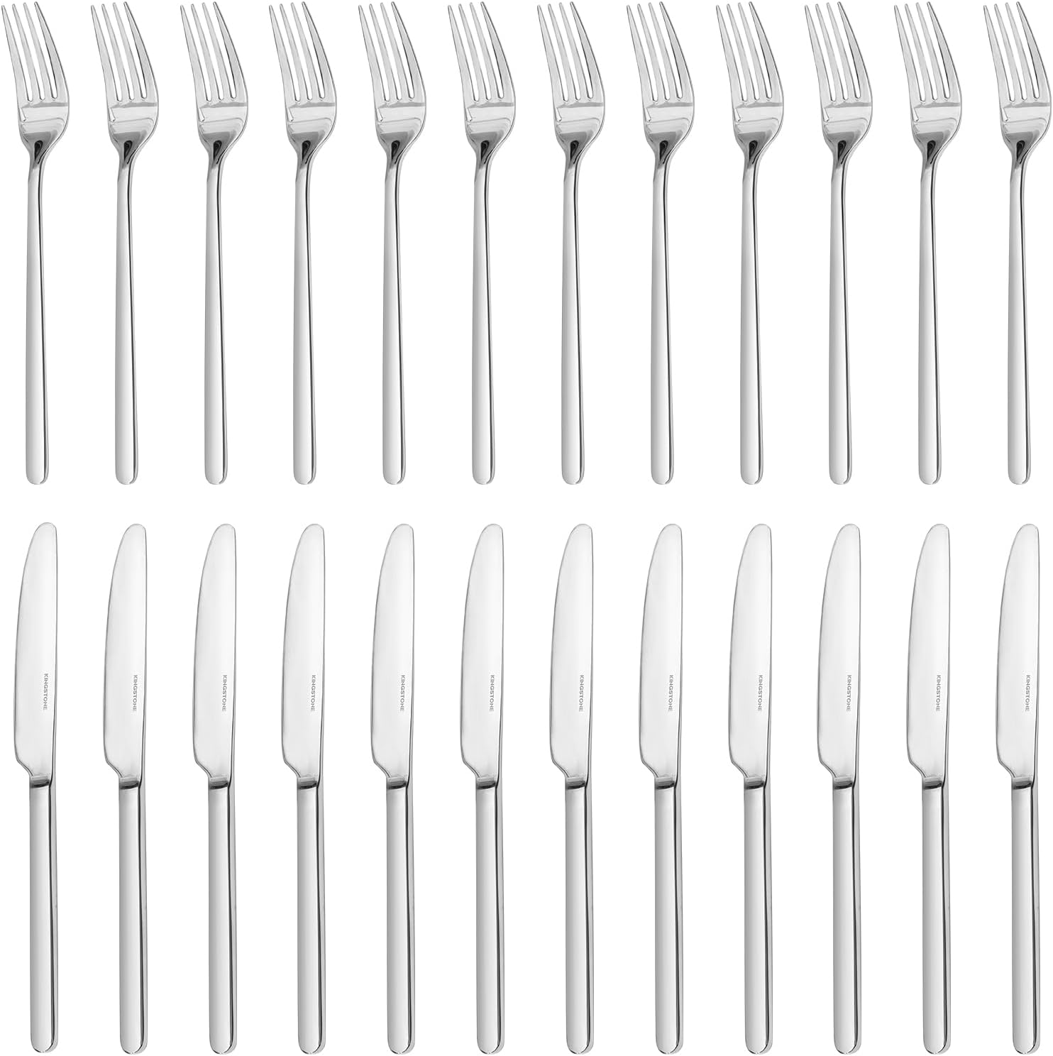 KINGSTONE 8-Inch 18/10 Stainless Steel Dinner Forks Set of 12 and Stainless Steel Dinner Knives Set of 12, Forks and Dinner Knives for Home, Kitchen & Restaurant, Dishwasher Safe