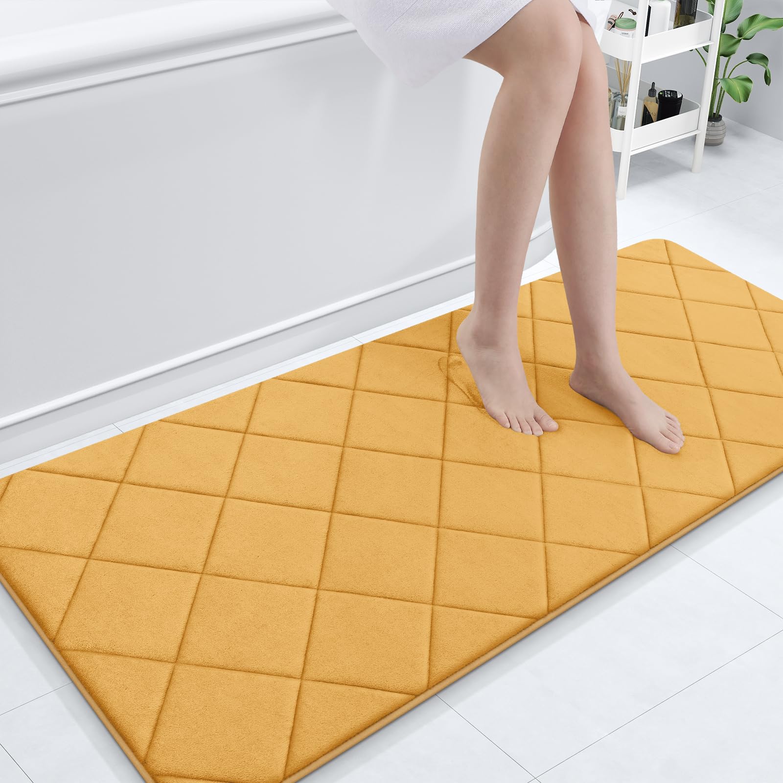 OLANLY Memory Foam Bath Mat 30x20, Ultra Soft and Absorbent Bathroom Rugs, Machine Washable, Comfortable Bath Carpet for Bathroom Floor, Tub and Shower, Black