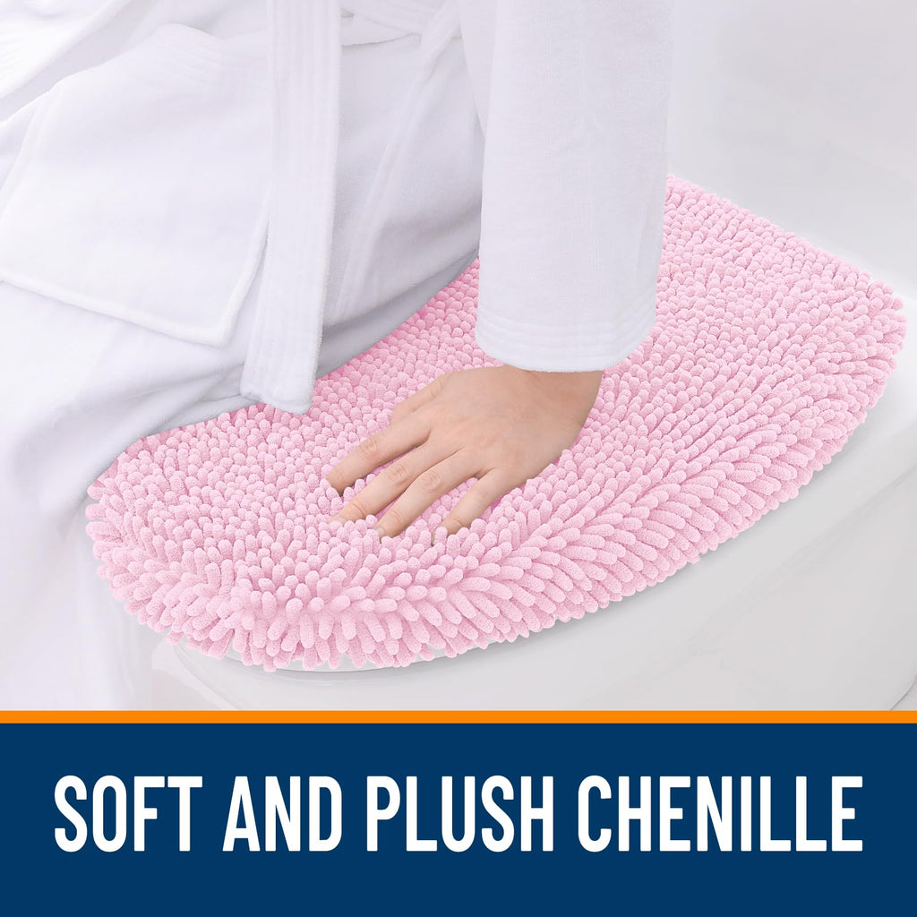 OLANLY Soft Chenille Bathroom Toilet Lid Cover, Machine Washable Seat Covers, 17.5x15, Stays in Place Rubber Backing, Fits Most Round, Elongated and Oblong Lids, Accessories Decor, Gray