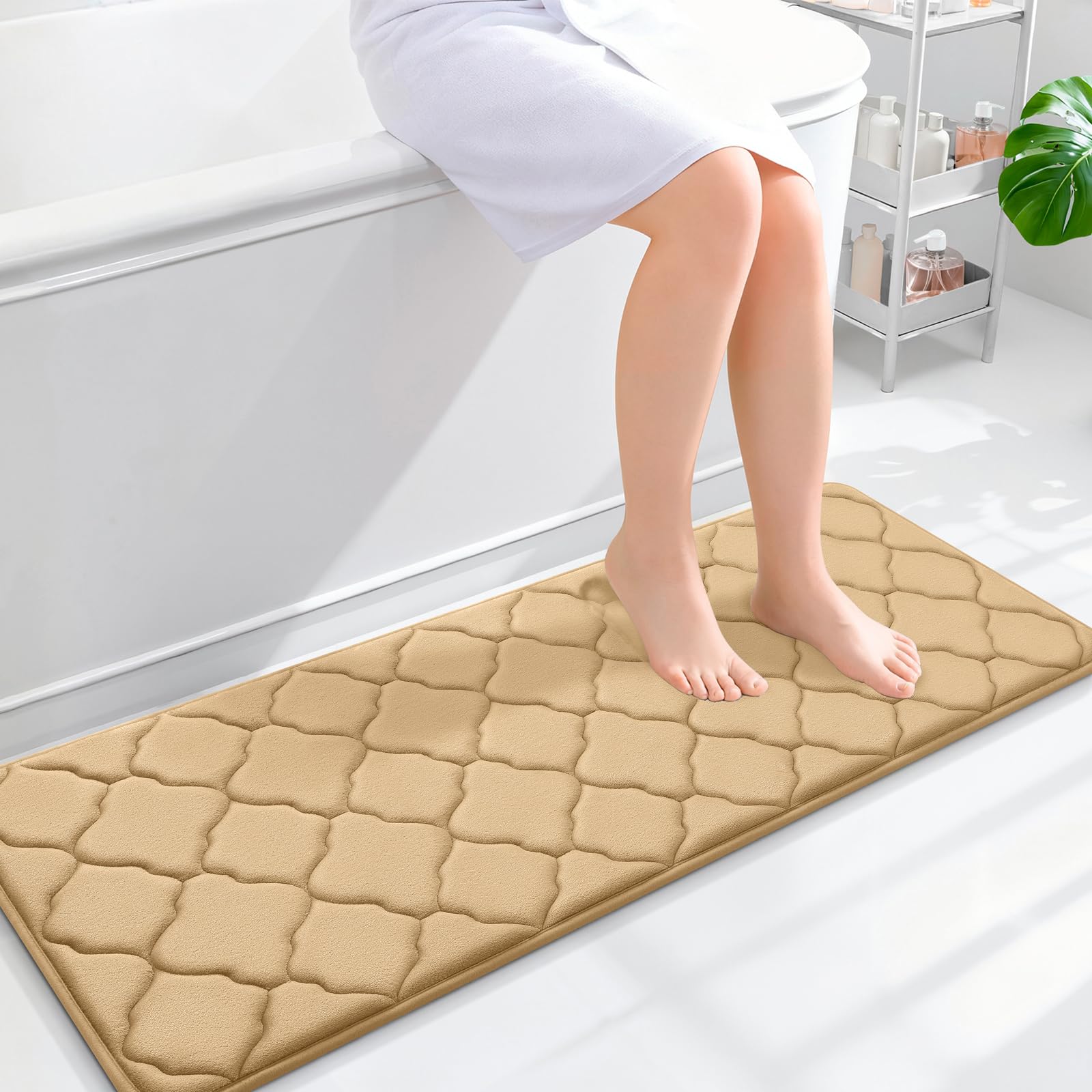 OLANLY Memory Foam Bath Mat Rug 24x16, Ultra Soft and Absorbent Bathroom Rugs, Non-Slip, Comfortable, Machine Washable Bath Carpet for Bathroom Floor, Tub, Shower and Home Decor Accessories, Black