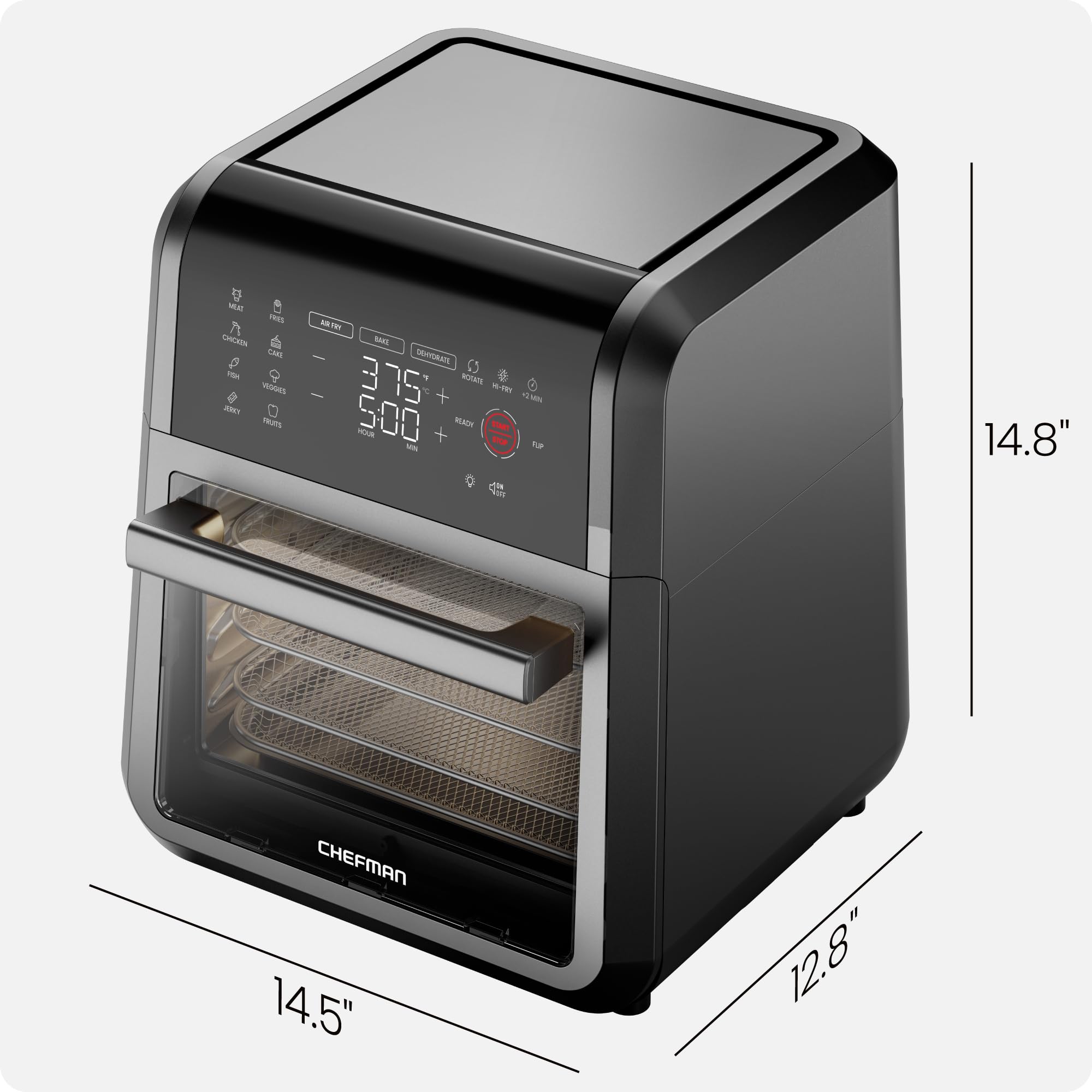 CHEFMAN Multifunctional Digital Air Fryer+ Rotisserie, Dehydrator, Convection Oven, 17 Touch Screen Presets Fry, Roast, Dehydrate, Bake, XL 10L Family Size, Auto Shutoff, Large Easy-View Window, Black