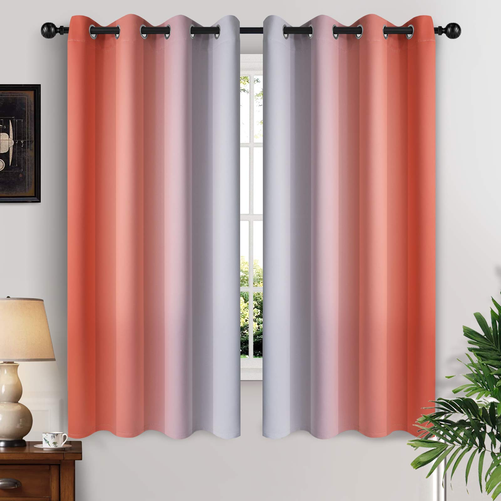 Yakamok Blue and Greyish White Ombre Curtains, Room Darkening Gradient Color Curtains for Bedroom, Light Blocking Thermal Insulated Window Drapes for Living Room(2 Panels, 52x84 Inch)