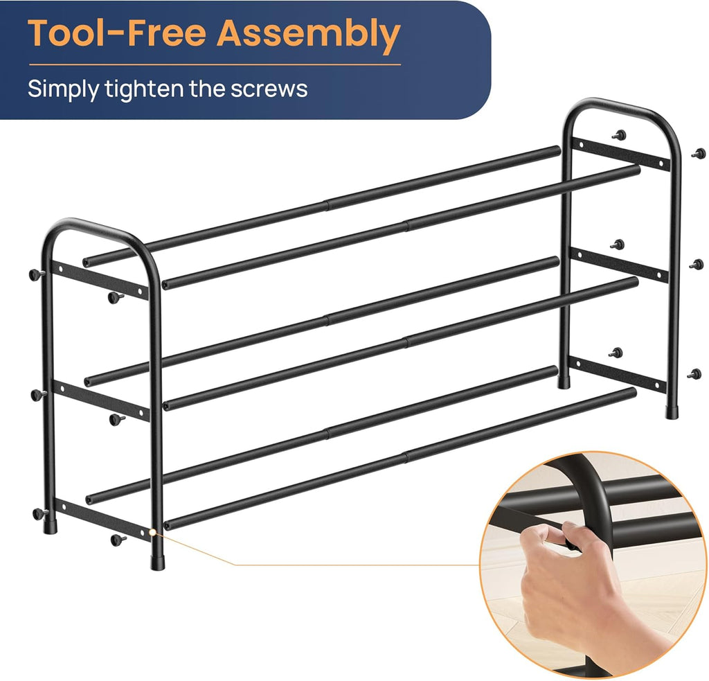 ENJOYBASICS Expandable Shoe Rack, 3 Tier Adjustable Shoe Organizer Shelf for Closet, Black Metal Free Standing Shoe Rack Storage for Small Space, Entryway | Adjustable, for Closet, Shoe Rack Storage, for Small Space, Entryway