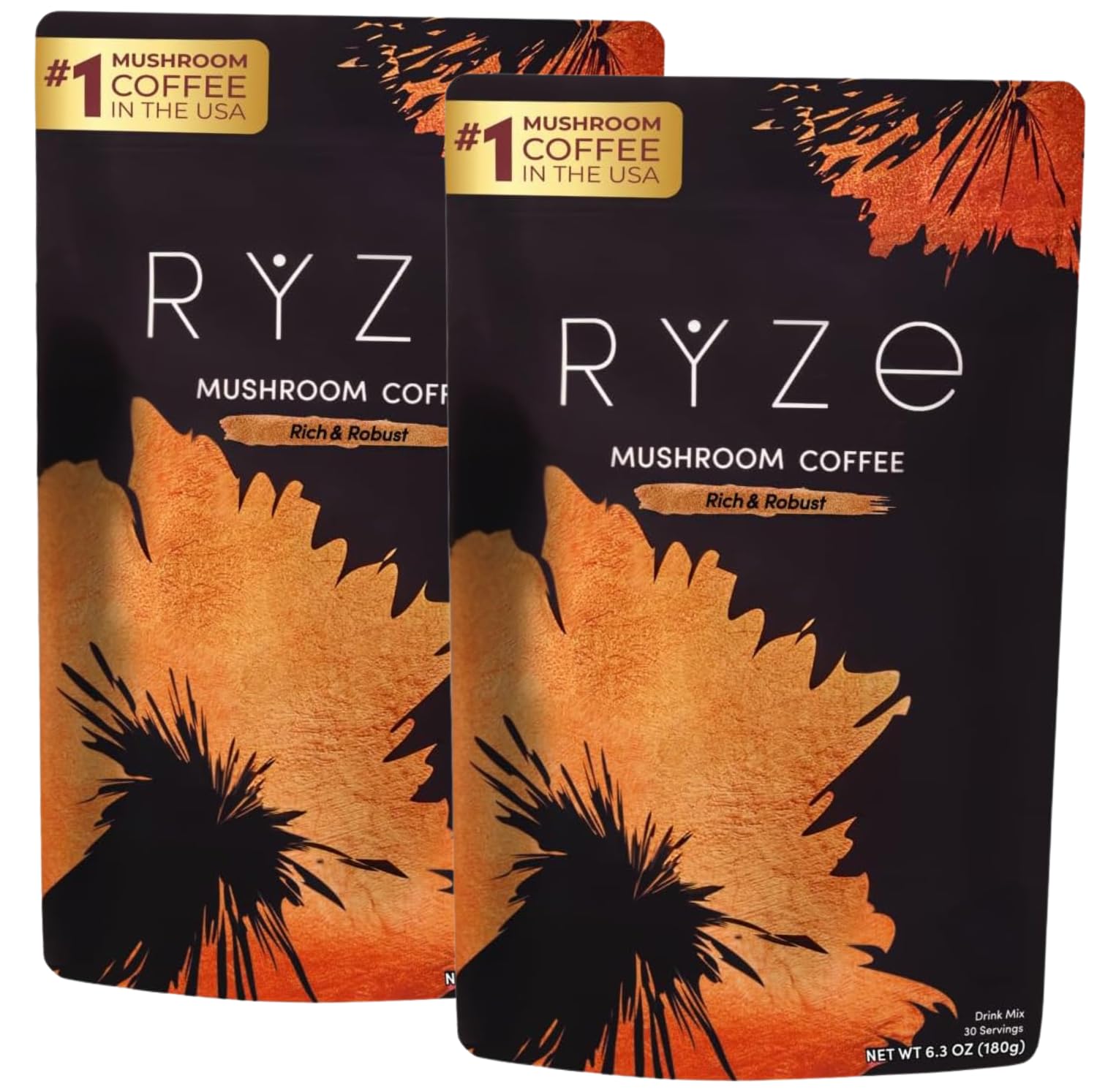 RYZE SUPERFOODS Mushroom Medium Roast Coffee Starter Kit, USDA Organic Instant Coffee with 6 Adaptogenic Mushrooms and for Energy, Focus, Digestion, Immunity with Lions Mane & Turkey Tail 60 Serving