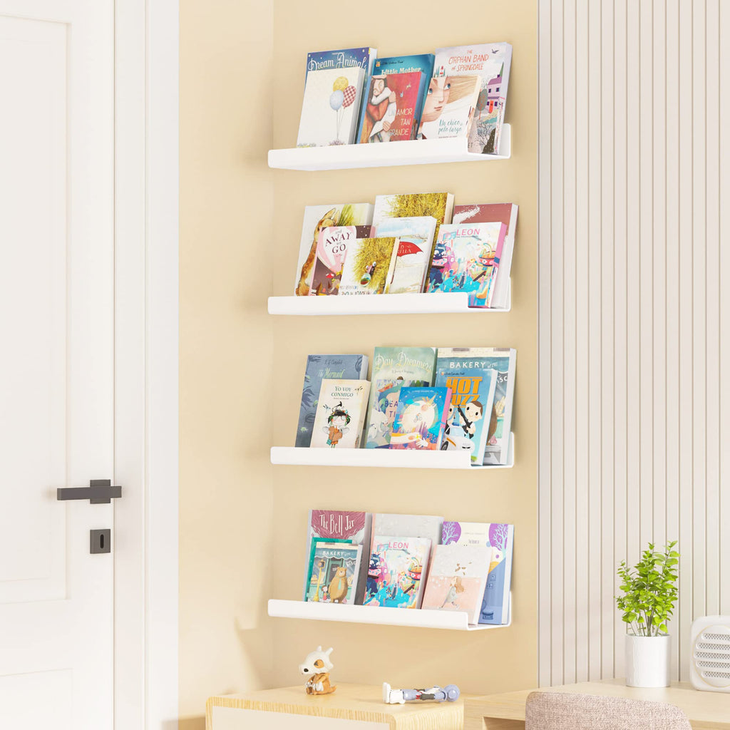 upsimples Acrylic Shelves for Bathroom Storage, 15" Floating Shelves Wall Organizer for Perfume, Make up, Skincare, Kids Bookshelf for Bedroom, Nursery, Living Room Decor, Clear, 4 Pack