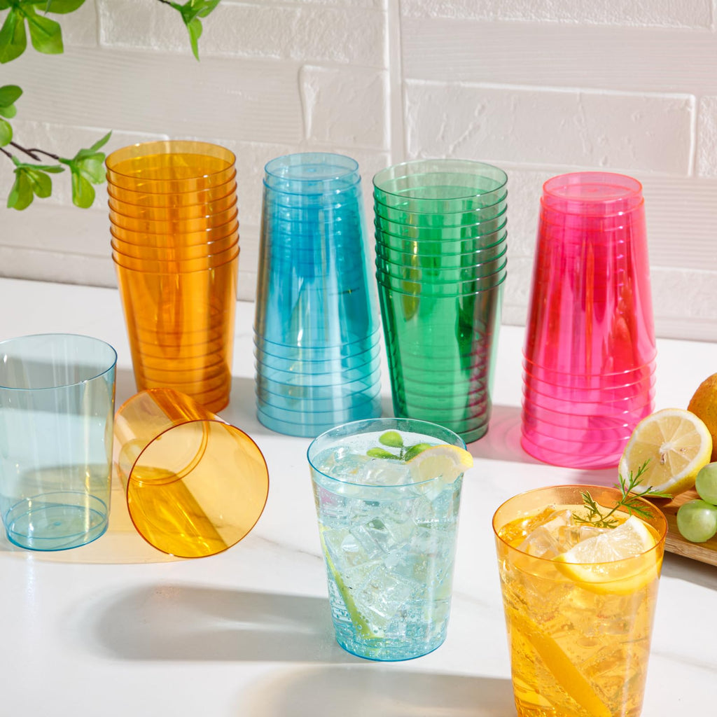 DaYammi 200 Pack Gold Plastic Cups 10 Oz Clear Cup Gold Rimmed Disposable Wine Glasses Fancy Disposable Party Cups Tumblers Drinking Cup Plastic Cocktail Glasses gold disposable cups for Party Wedding