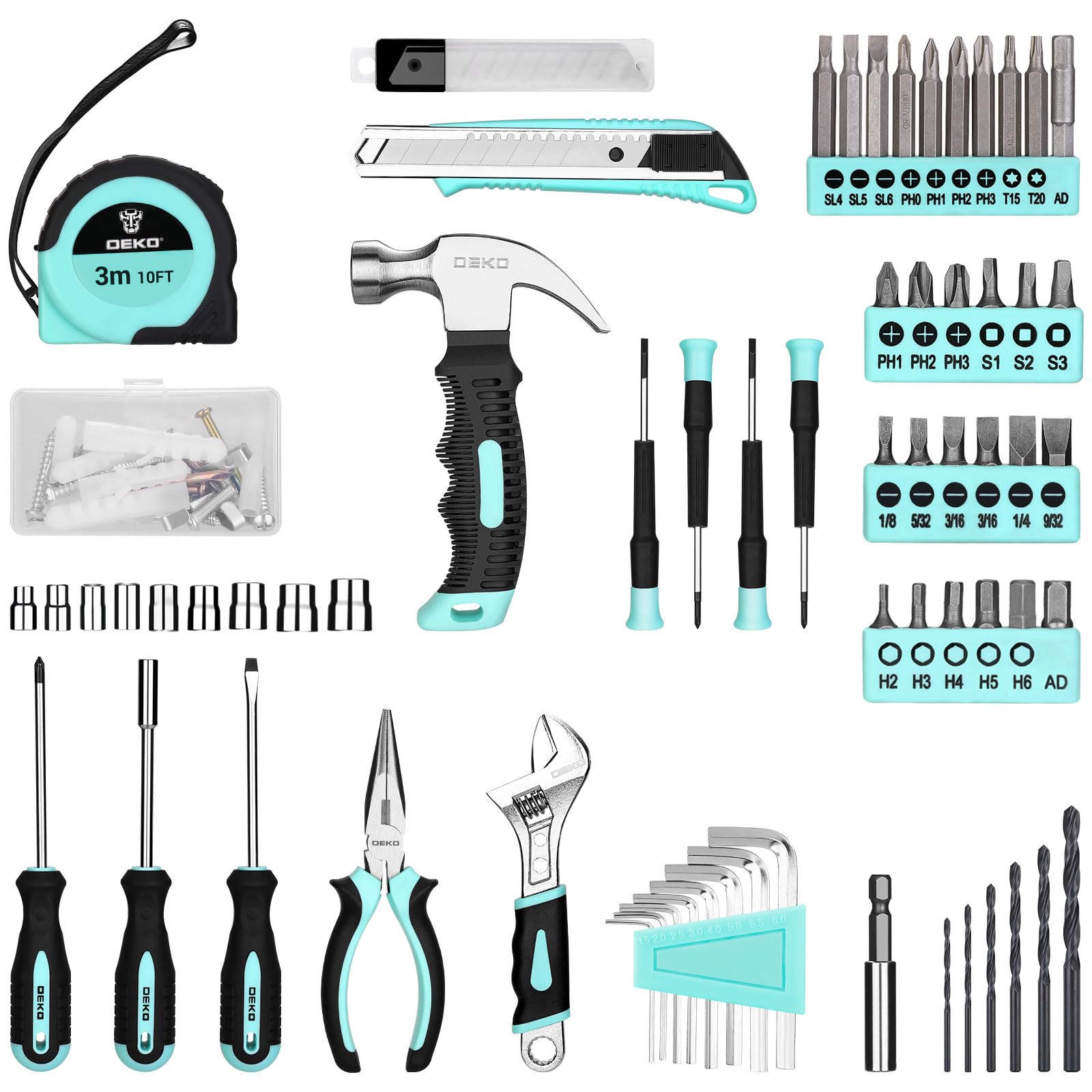 DEKOPRO Tool Set：Tool Kit with 8V Cordless Drill,Tool Box with Drill,Hand Drill Set for Men & Women,Home Tool Kits for House Repair,Handyman,DIY 126 Piece