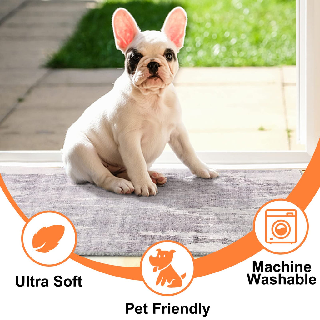 CRISTGEE Door Mat, Front Indoor Door Mat Faux Wool Non-Slip Entryway Rug Absorbent Abstract Throw Rug for Indoor Entrance Hallway Laundry Room, High Traffic Areas, 20X32 Inches, Gray Washable