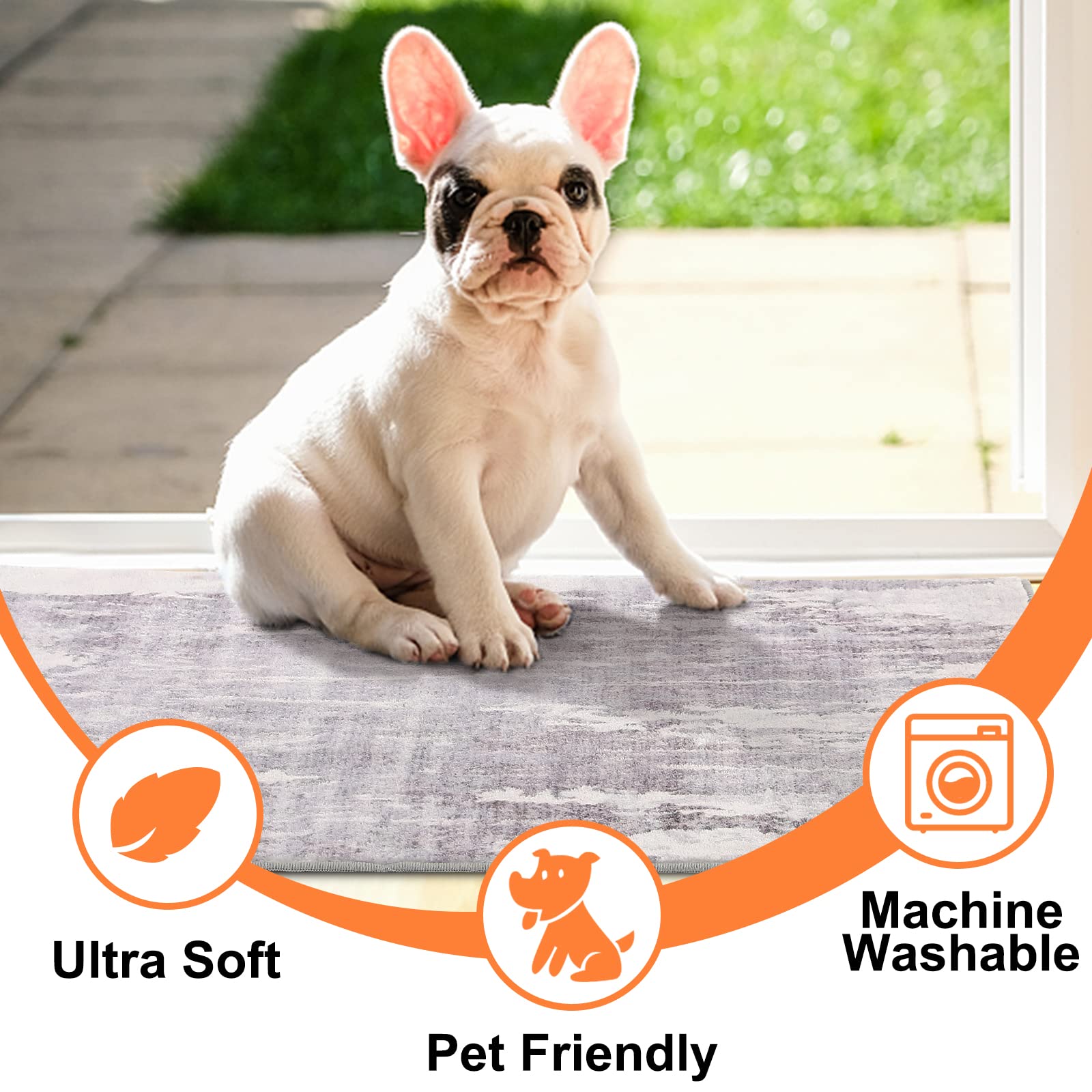 CRISTGEE Door Mat, Front Indoor Door Mat Faux Wool Non-Slip Entryway Rug Absorbent Abstract Throw Rug for Indoor Entrance Hallway Laundry Room, High Traffic Areas, 20X32 Inches, Gray Washable