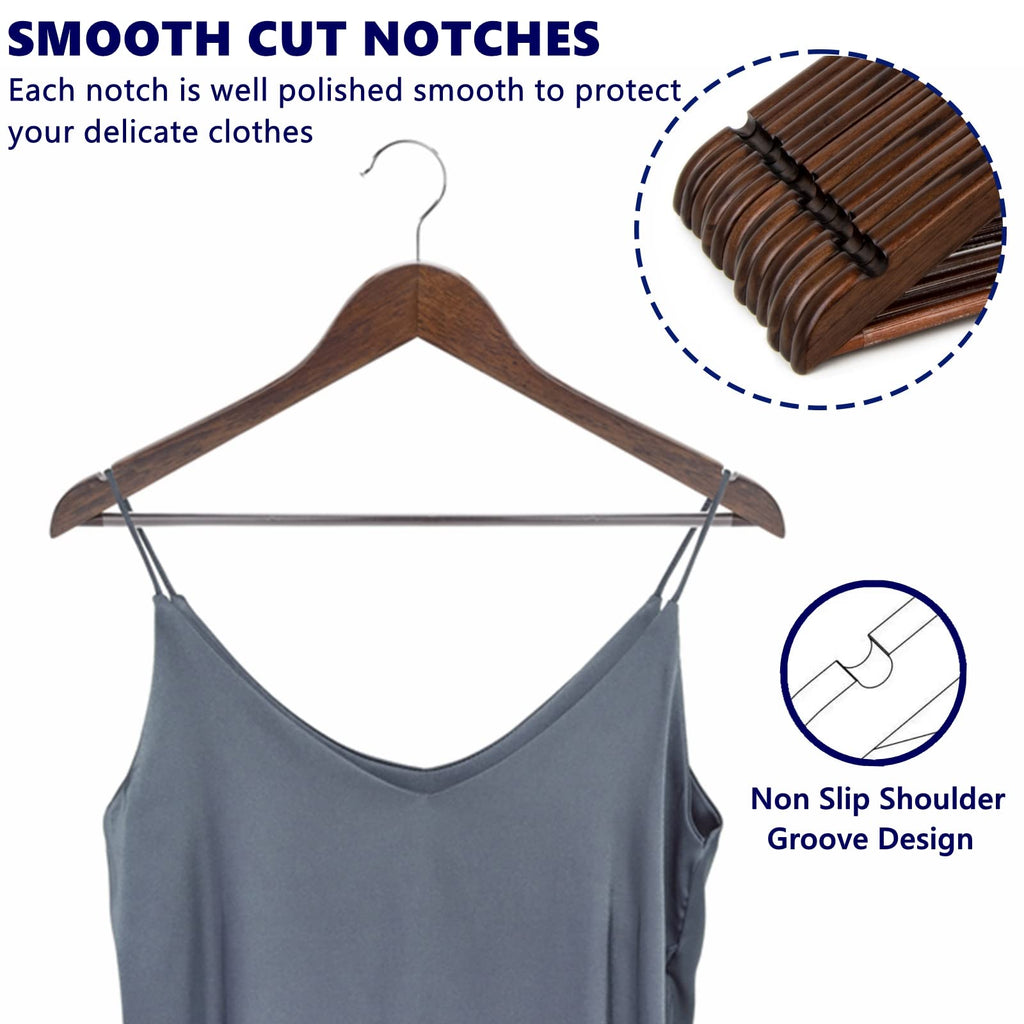 Amber Home 30 Pack Wooden Coat Hangers, Natural Wood Suit Hangers with Non-Slip Pant Bar, Clothes Hangers for Closet Organization, Shirts, Jackets, Dresses, and Pants (Natural, 30)