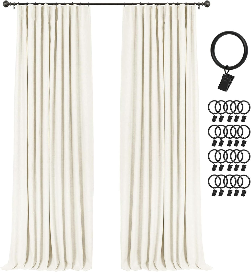 INOVADAY 100% Blackout Curtains for Bedroom, Black Out Curtains 84 Inch Long, Clip Rings Linen Blackout Drapes, Thermal Insulated Room Darkening for Living Room, 2 Panels - Beige,W50xL84