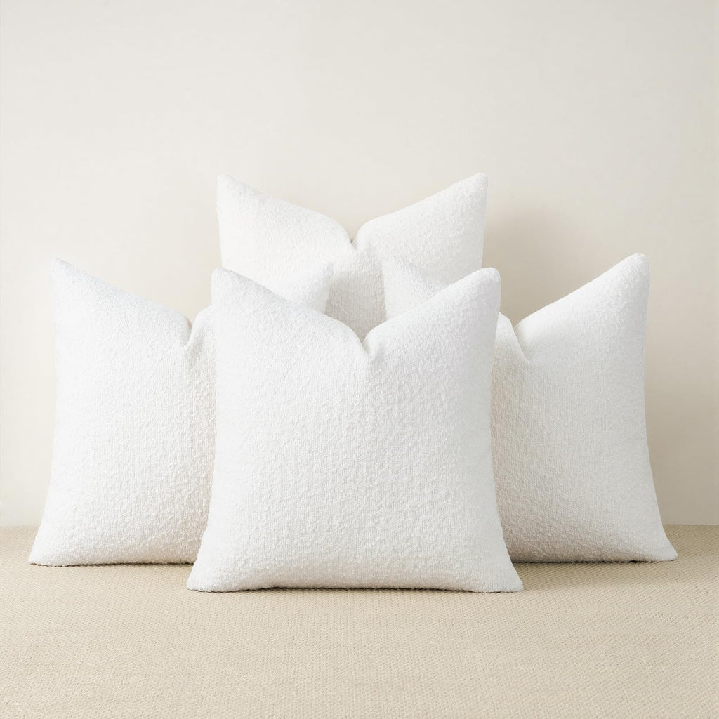 Topfinel Boucle Decorative Pillow Covers 18x18 Inches Set of 4 Neutral Cream Ivory White Pillowcase with Linen Cotton Back Chair Sofa Modern & Minimal Living Room Spring Home Decor