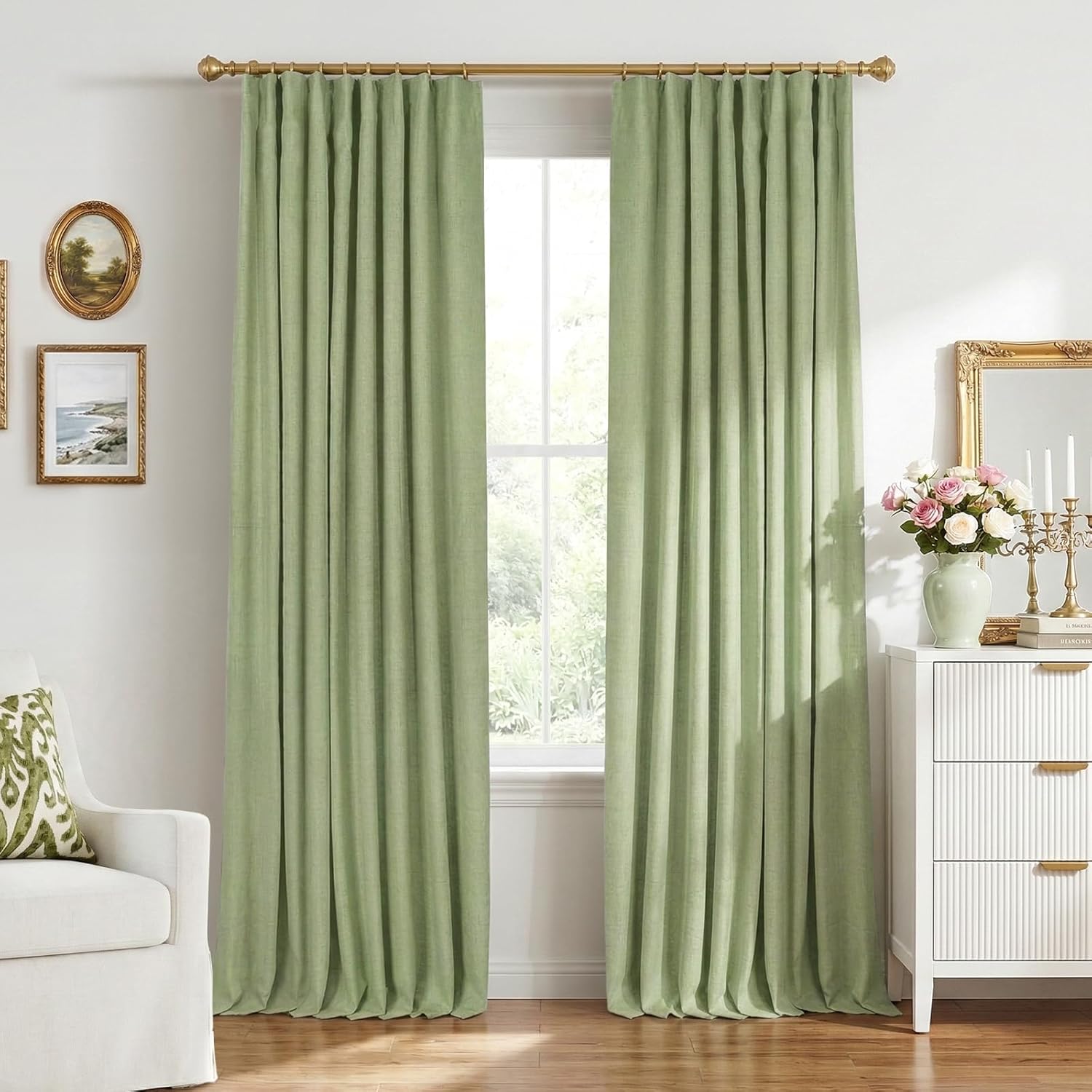 INOVADAY 100% Blackout Curtains for Bedroom, Black Out Curtains 84 Inch Long, Clip Rings Linen Blackout Drapes, Thermal Insulated Room Darkening for Living Room, 2 Panels - Beige,W50xL84