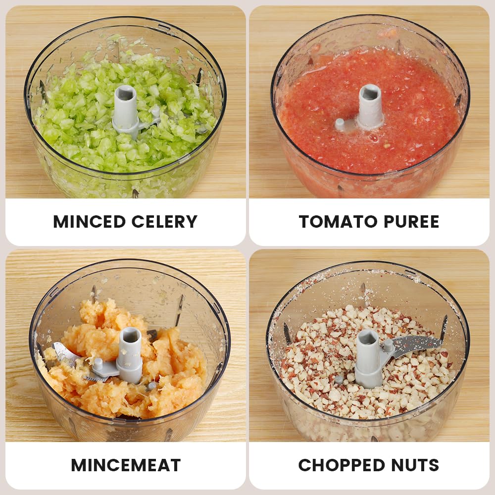 Manual Food Processor & Vegetable Chopper Green - 2.3 Cup Mini Hand-Pull Cord Kitchen Chopper for Onion, Garlic, Vegetables with 3 Stainless Steel Blades