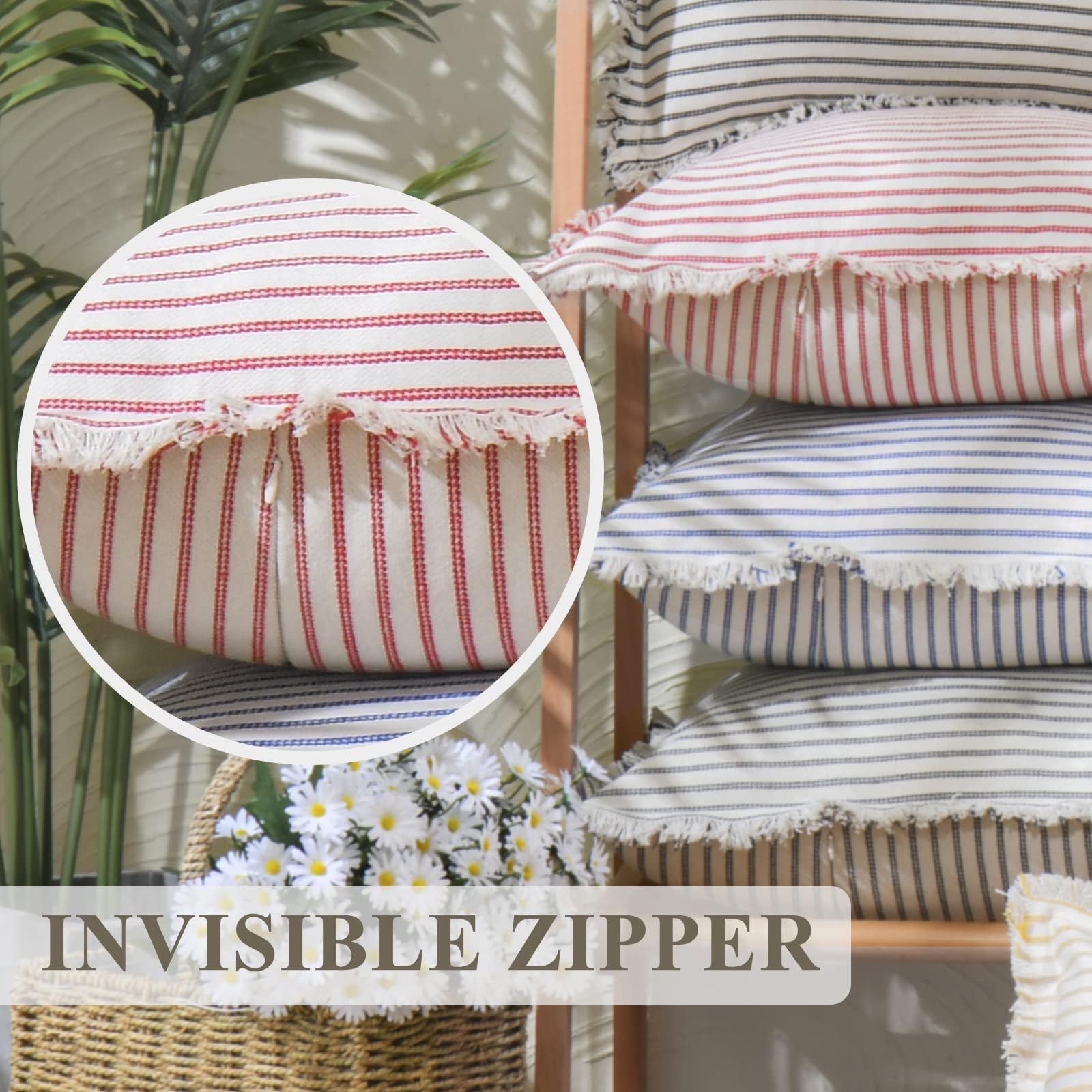 ZWJD Throw Pillow Covers 20x20 Set of 2 Striped Pillow Covers with Fringe Chic Cotton Decorative Pillows Square Cushion Covers for Sofa Couch Bed Living Room Farmhouse Decor, (Gray)
