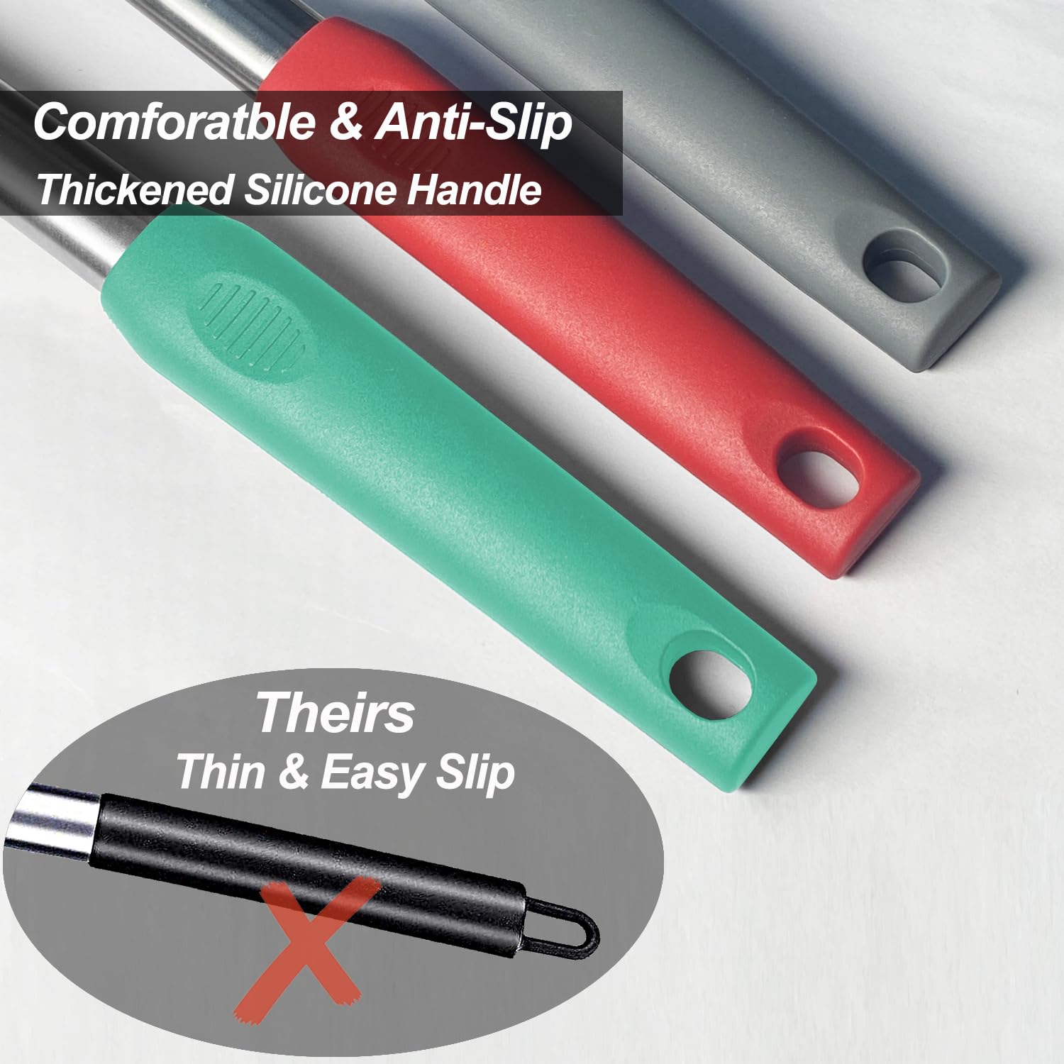 2 Pack Spatulas, Solid & Slotted Silicone Spatula Set, Stainless Steel Handle Coated with Silicone, Non Stick Turners, Heat Resistant Rubber Spatulas for Fish, Eggs, Pancakes, WOK, Black