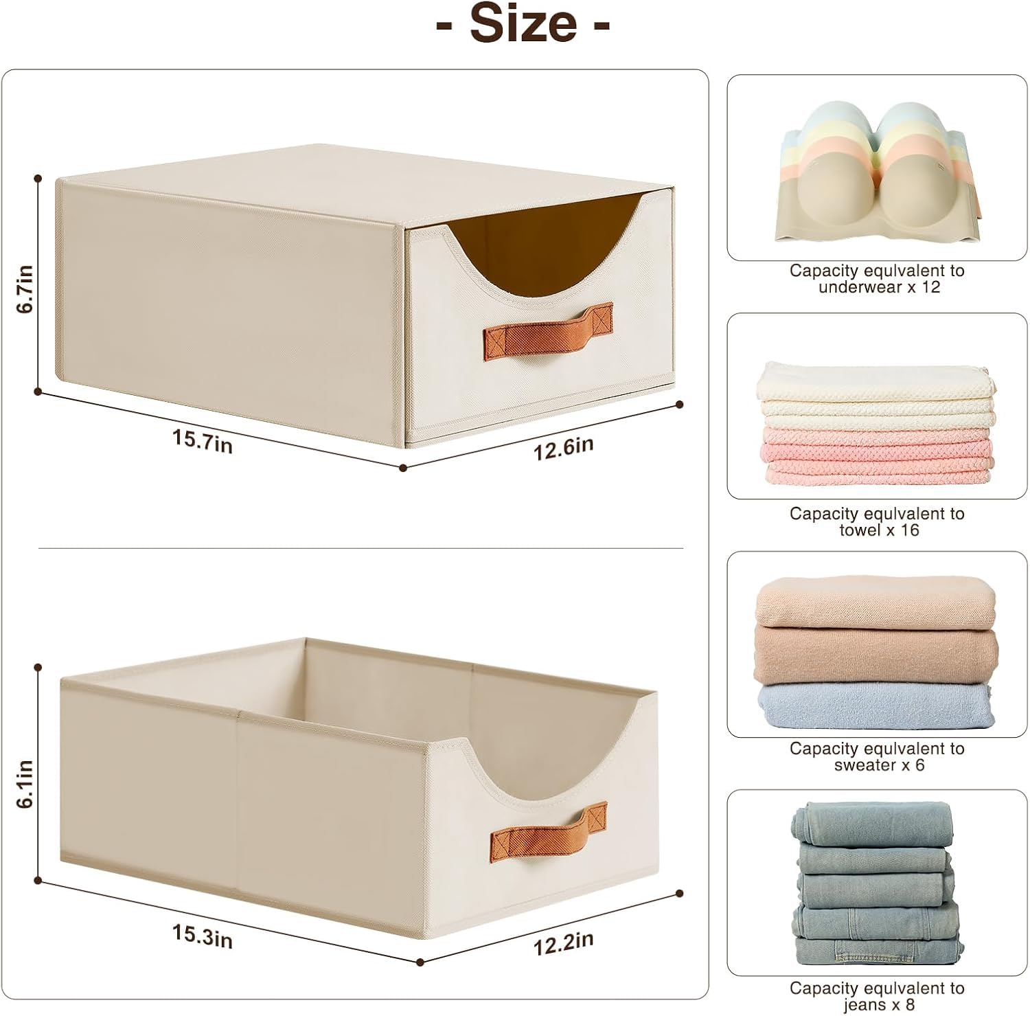 Homsorout Closet Organizers and Storage - Large Stackable Storage Bins with Drawer, Fabric Bins for Organization, Collapsible Drawer Organizer Clothes for Bedroom, Living Room, 4 Pack, Beige