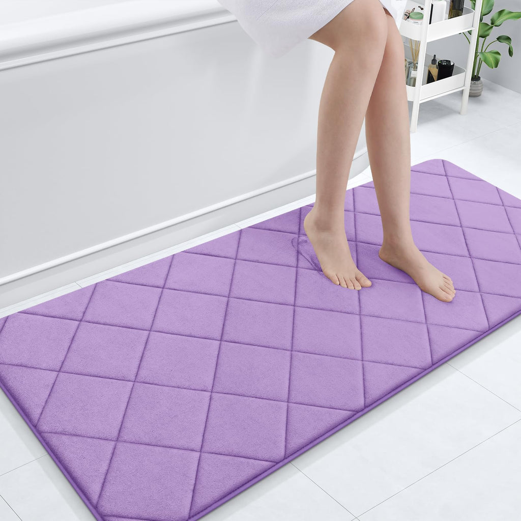 OLANLY Memory Foam Bath Mat 30x20, Ultra Soft and Absorbent Bathroom Rugs, Machine Washable, Comfortable Bath Carpet for Bathroom Floor, Tub and Shower, Black