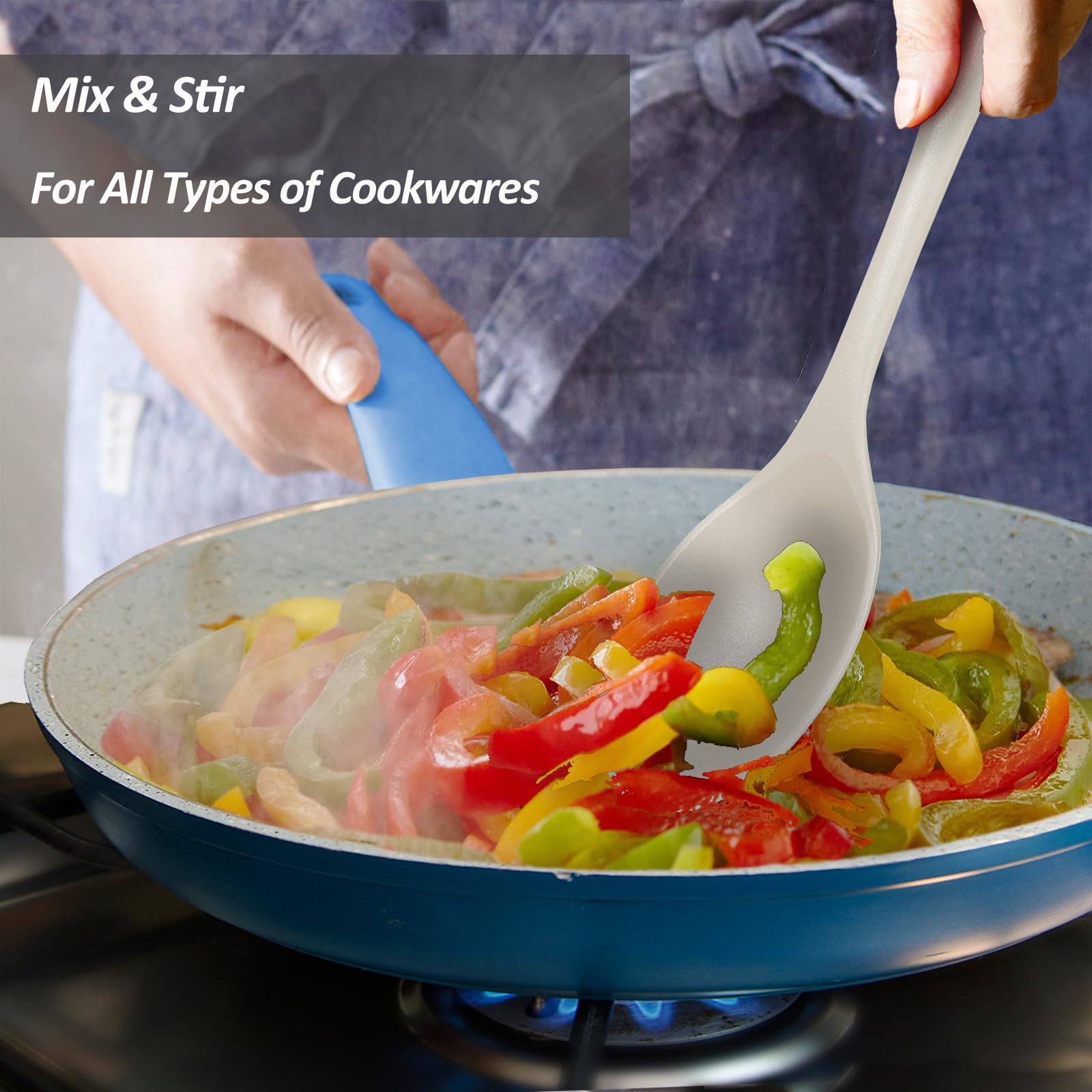 Silicone Spoons for Cooking - Extra Large Kitchen Spoons for Mixing, Serving, & Stirring - 600°F Heat-Resistant Non Stick Utensils Ladle & Skimmer- Dishwasher Safe, Black