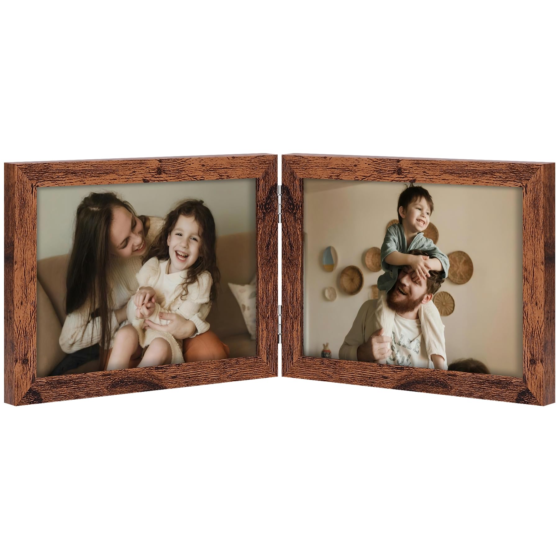 decorUhome Double 4x6 Picture Frame Vertical, Engineered Wood Bifold Photo Frame with Plexiglass for Tabletop Display, 4x6, Black