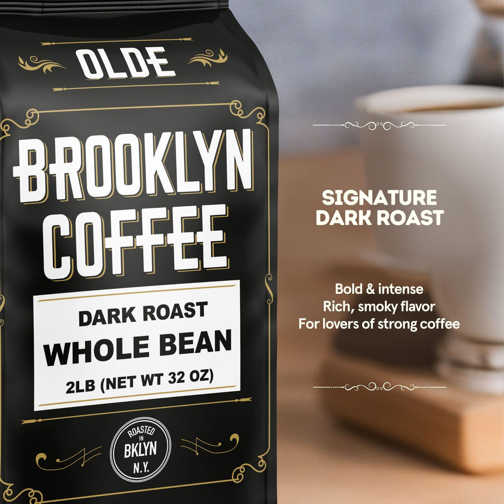 BROOKLYN COFFEE Whole Bean, Italian Dark Roast (2lb) Extra Strong, Delicious Taste, Heavenly Aroma - Fresh Bulk Coffee Beans Roasted Weekly in NYC