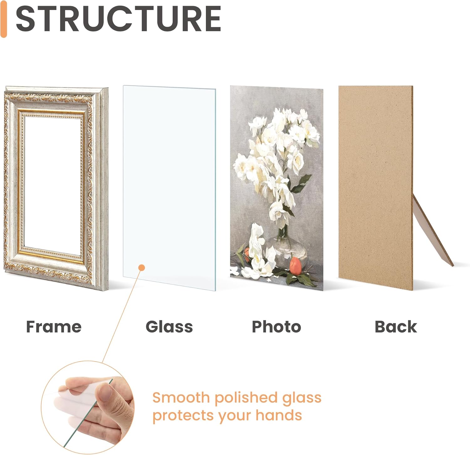 upsimples 4x6 Picture Frame with Real Glass, Ornate Vintage 4 x 6 Photo Frames for Wall Decor or Tabletop Display, White and Gold, 2 Pack