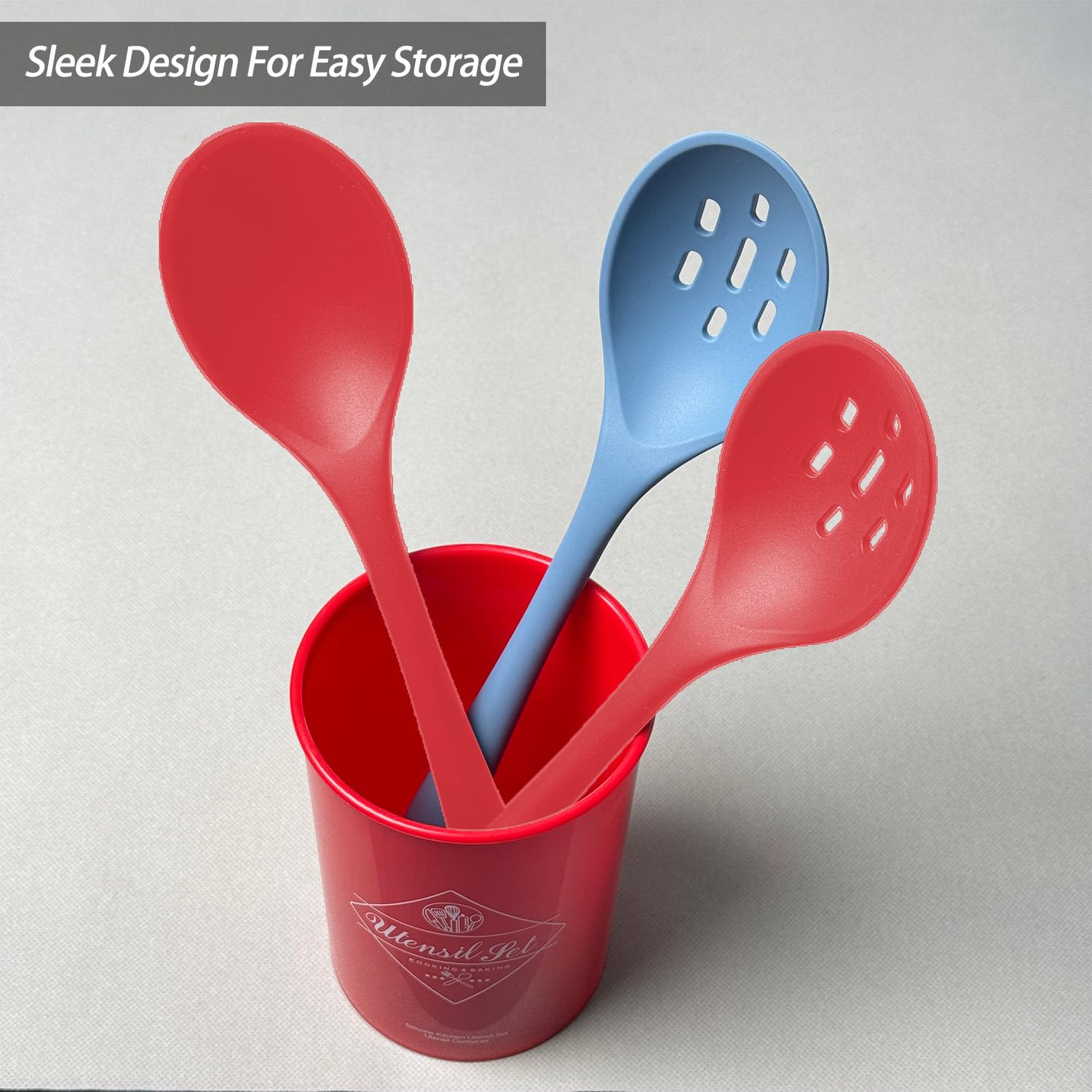 Silicone Spoons for Cooking - Extra Large Kitchen Spoons for Mixing, Serving, & Stirring - 600°F Heat-Resistant Non Stick Utensils Ladle & Skimmer- Dishwasher Safe, Black
