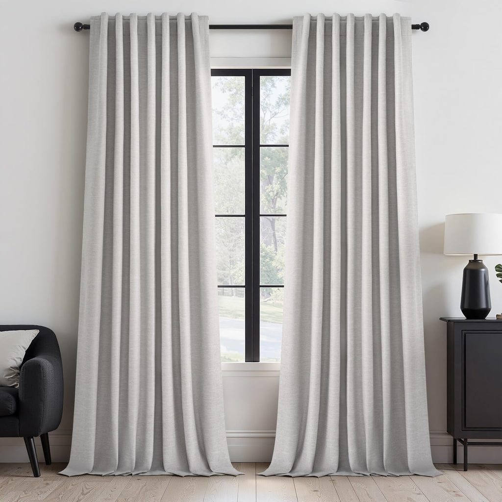 Topfinel Cream Linen Blackout Curtains 84 Inch Long for Bedroom Living Room, Ivory Pinch Pleat Back Tab Full Blackout Drapes Farmhouse Boho Curtains for Window, White Neutral Curtains 52" X 84" 7 FT