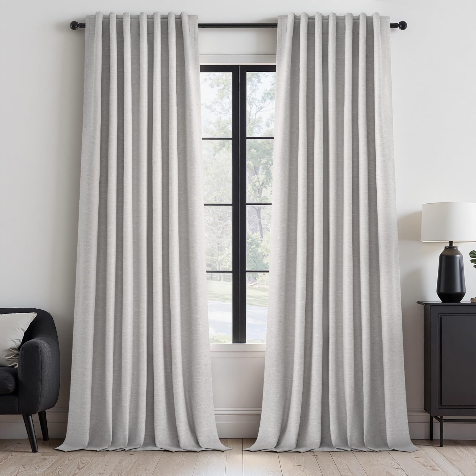 Topfinel Cream Linen Blackout Curtains 84 Inch Long for Bedroom Living Room, Ivory Pinch Pleat Back Tab Full Blackout Drapes Farmhouse Boho Curtains for Window, White Neutral Curtains 52" X 84" 7 FT