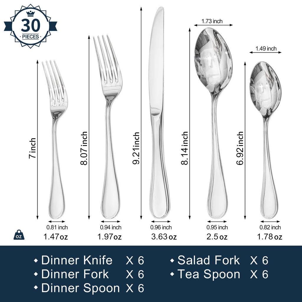 KINGSTONE 20 Piece Teardrop Silverware Set for 4, 18/10 Stainless Steel Flatware Set, Modern Design Cutlery Set for Home/Hotel/Wedding,Mirror Polished and Dishwasher Safe