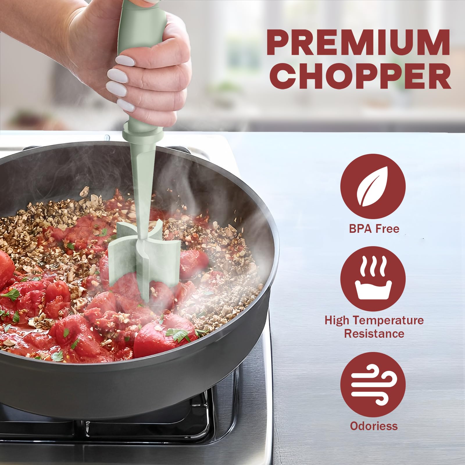 Meat Chopper, Hamburger Grinder, Premium Heat Resistant Smasher for Ground Beef, Burger Grinder Nylon Potato Mix Tool, Meat & Poultry Tenderizers-Black