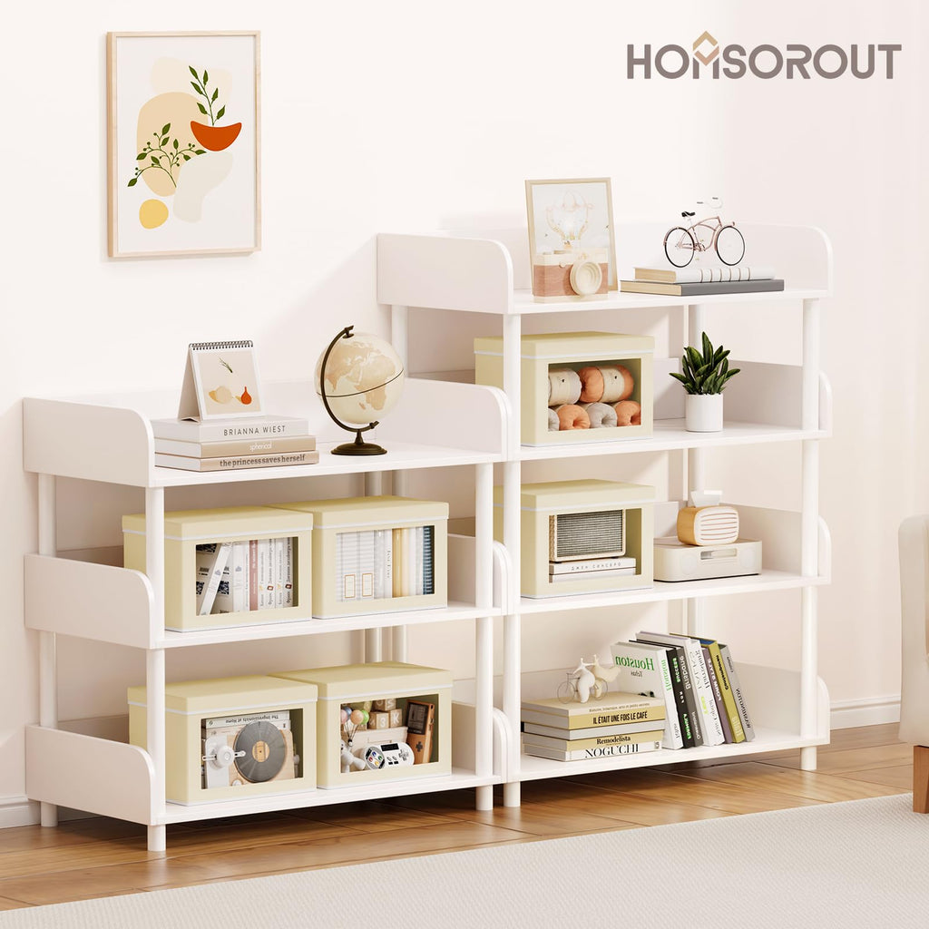 Homsorout Storage Bins with Lids - Fabric Closet Storage Bins with Window, Collapsible Baskets for Shelves 4 Pack, Home Decorative Boxes for Clothes, Closet, Office, Grey