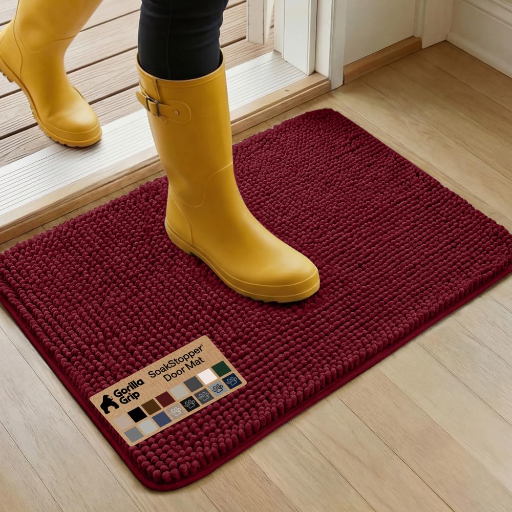 GORILLA GRIP SoakSTOPPER Dog Door Mat, Machine Washable Rug Absorbent Doormat Captures Moisture Mud Dirt, Quick Dry Soft Chenille Entryway Rugs Indoor Entrance Mats for Dog Paws, 24x17 Grey