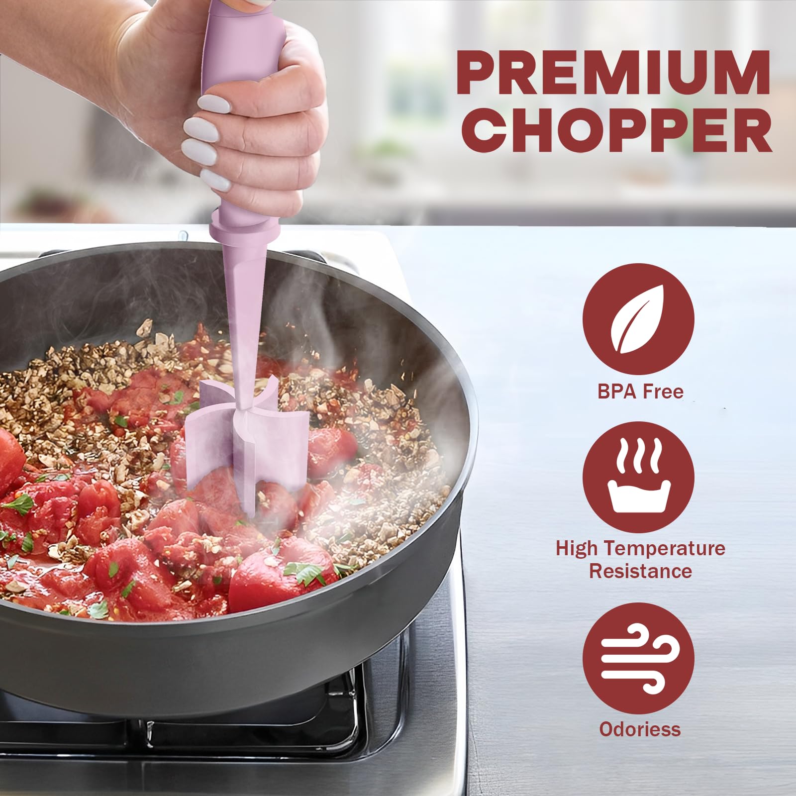 Meat Chopper, Hamburger Grinder, Premium Heat Resistant Smasher for Ground Beef, Burger Grinder Nylon Potato Mix Tool, Meat & Poultry Tenderizers-Black