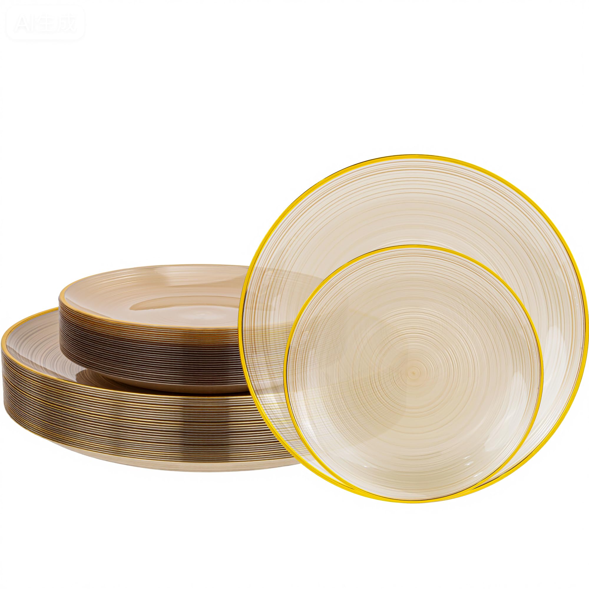 Morejoy 60Pcs Brown Plastic Plates,Brown Disposable Plates With Gold Rim, Gold Party Dinnerware Set Include 30 Dessert plates,30 Dinner plates for Party & Wedding
