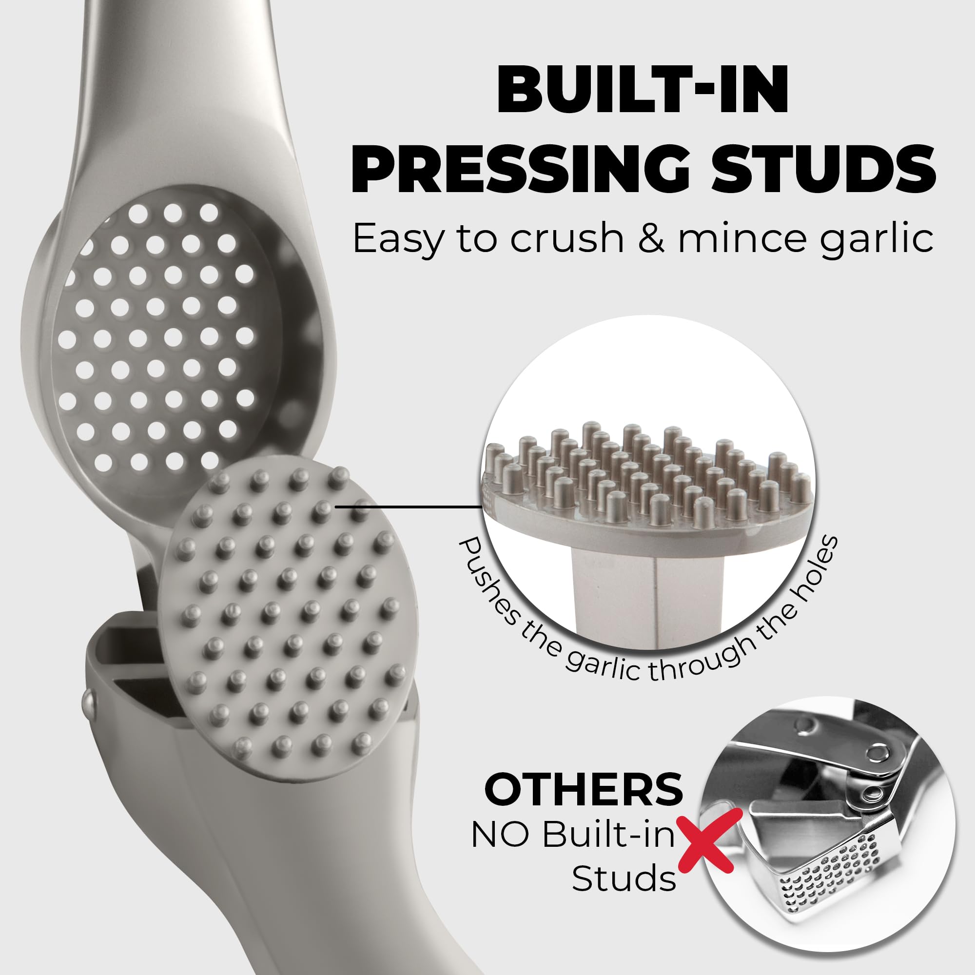 Zulay Kitchen Premium Garlic Press Set - Rust Proof Professional Garlic Mincer Tool - Easy-Squeeze, Easy-Clean with Soft, Ergonomic Handle - Silicone Garlic Peeler & Brush (Silver)