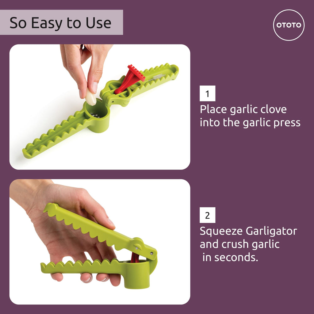 OTOTO Gracula Garlic Crusher, Garlic Mincer, Also for Ginger, Nuts, Chili, Herbs - Twist Top Mincer & Easy Squeeze Manual Press Peeler, Goth Gifts